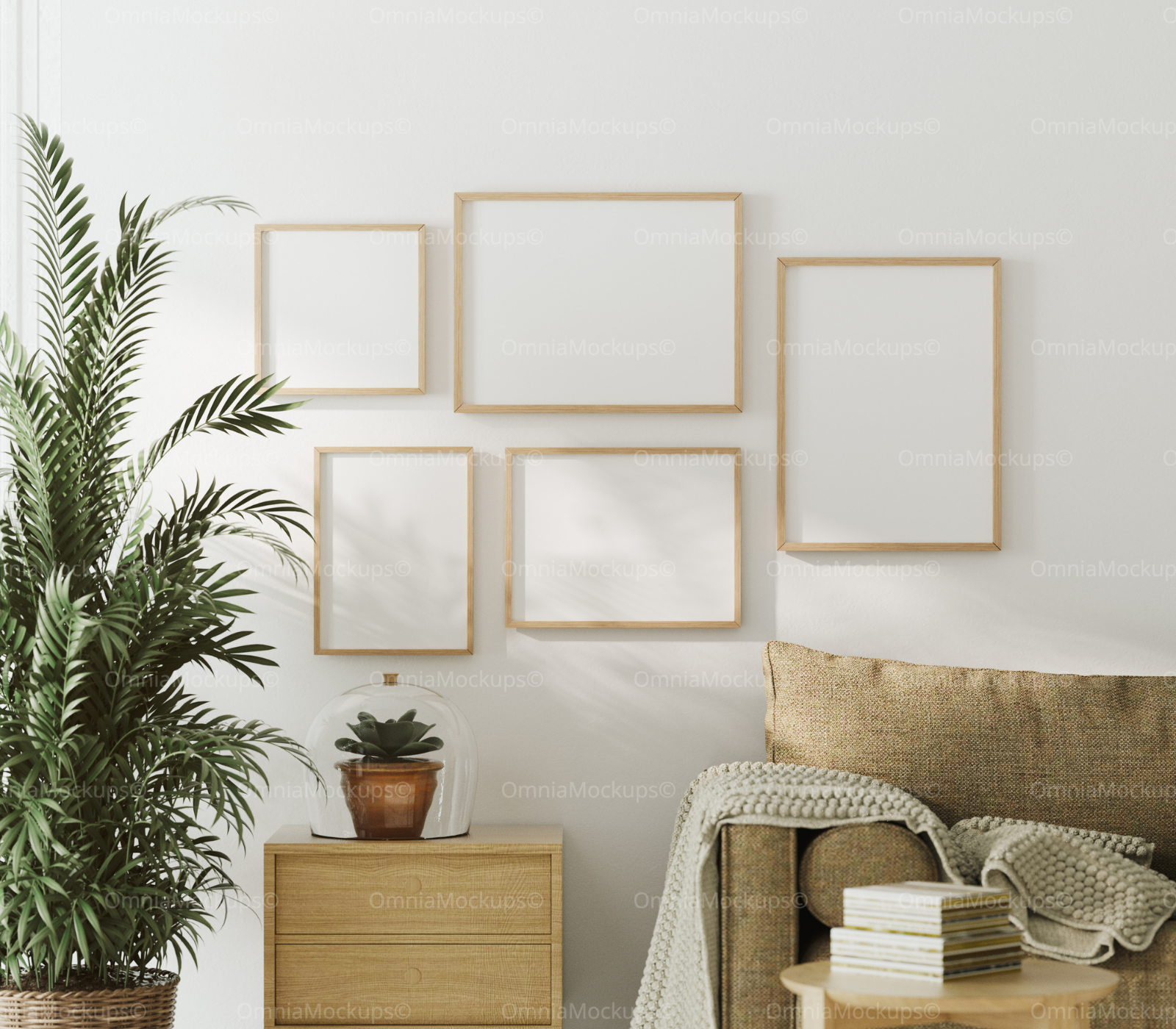 5 Living Room Wall Gallery 3x4 Frames Mockup
