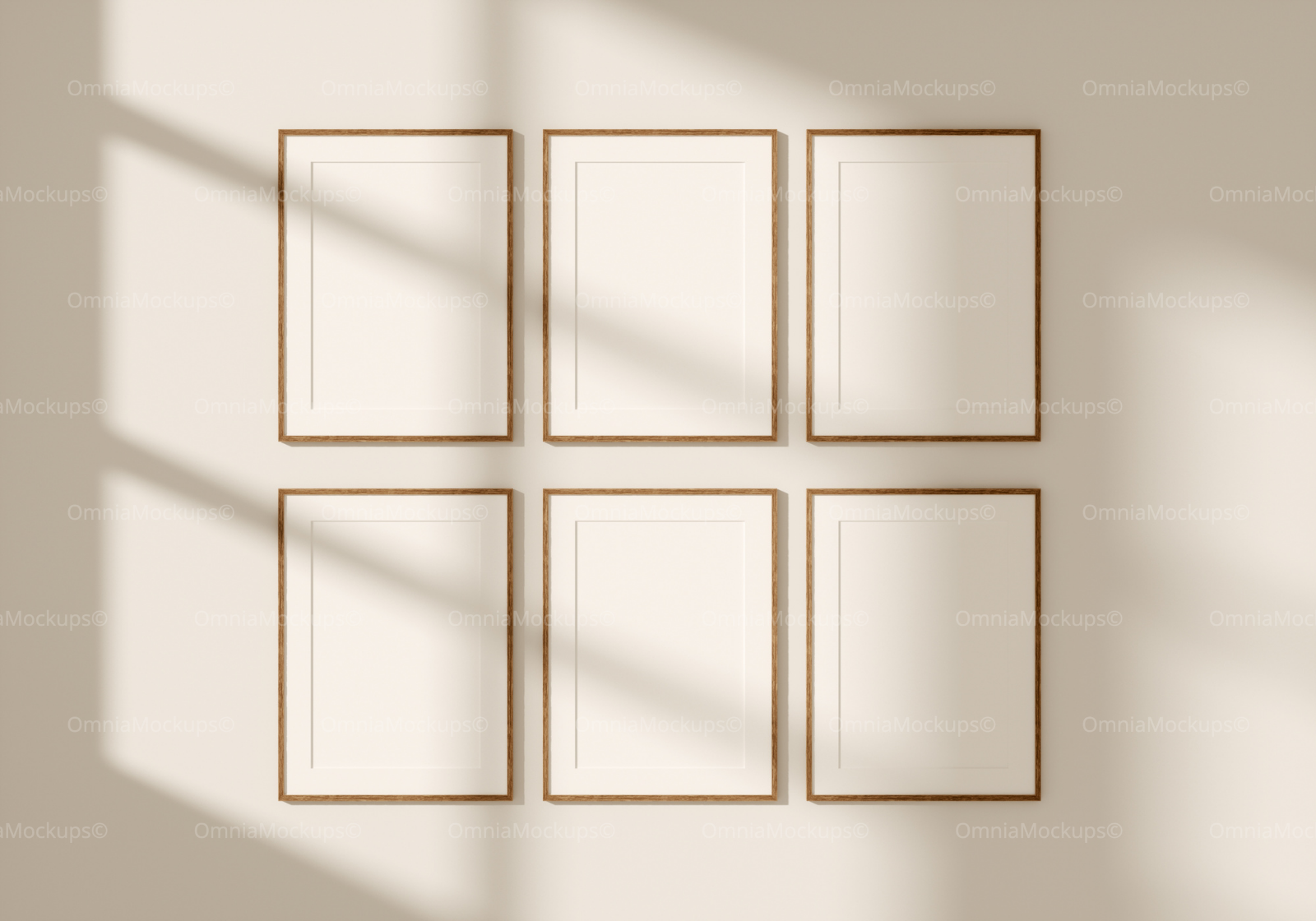 6 Vertical Wall Frames Mockup With Sunlight