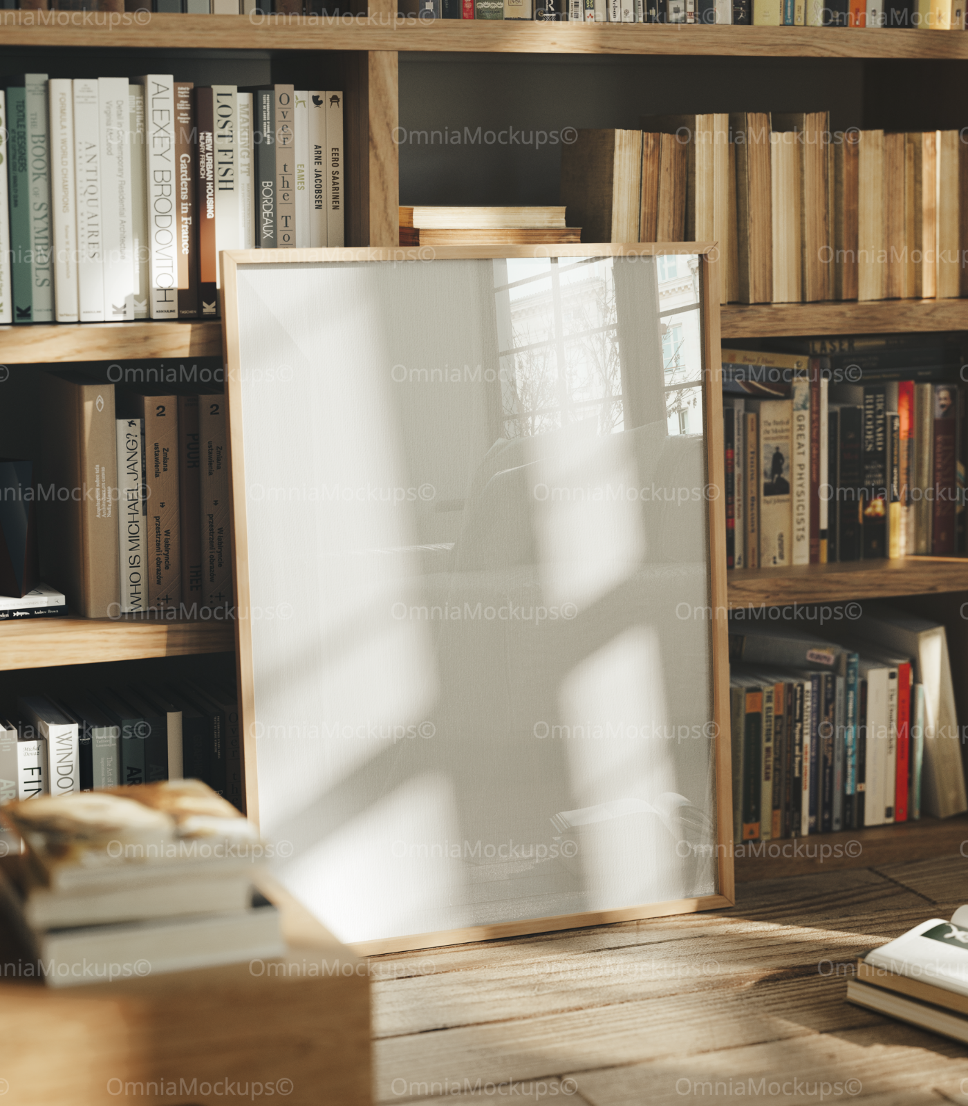 Vertical 3x4 Library Frame Mockup With Reflection