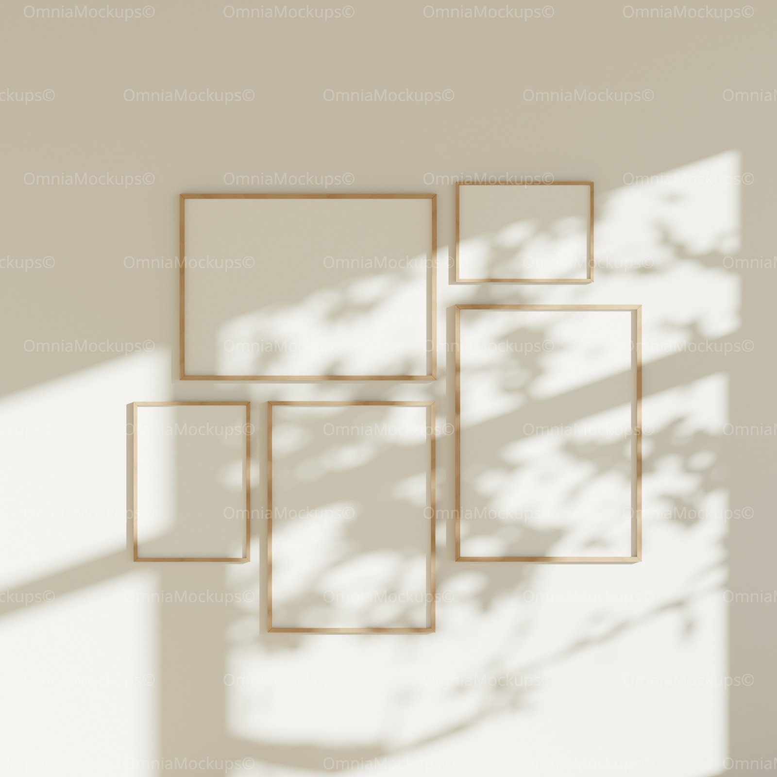 5 Wall Frames 5x7 Mockup With Sunlight