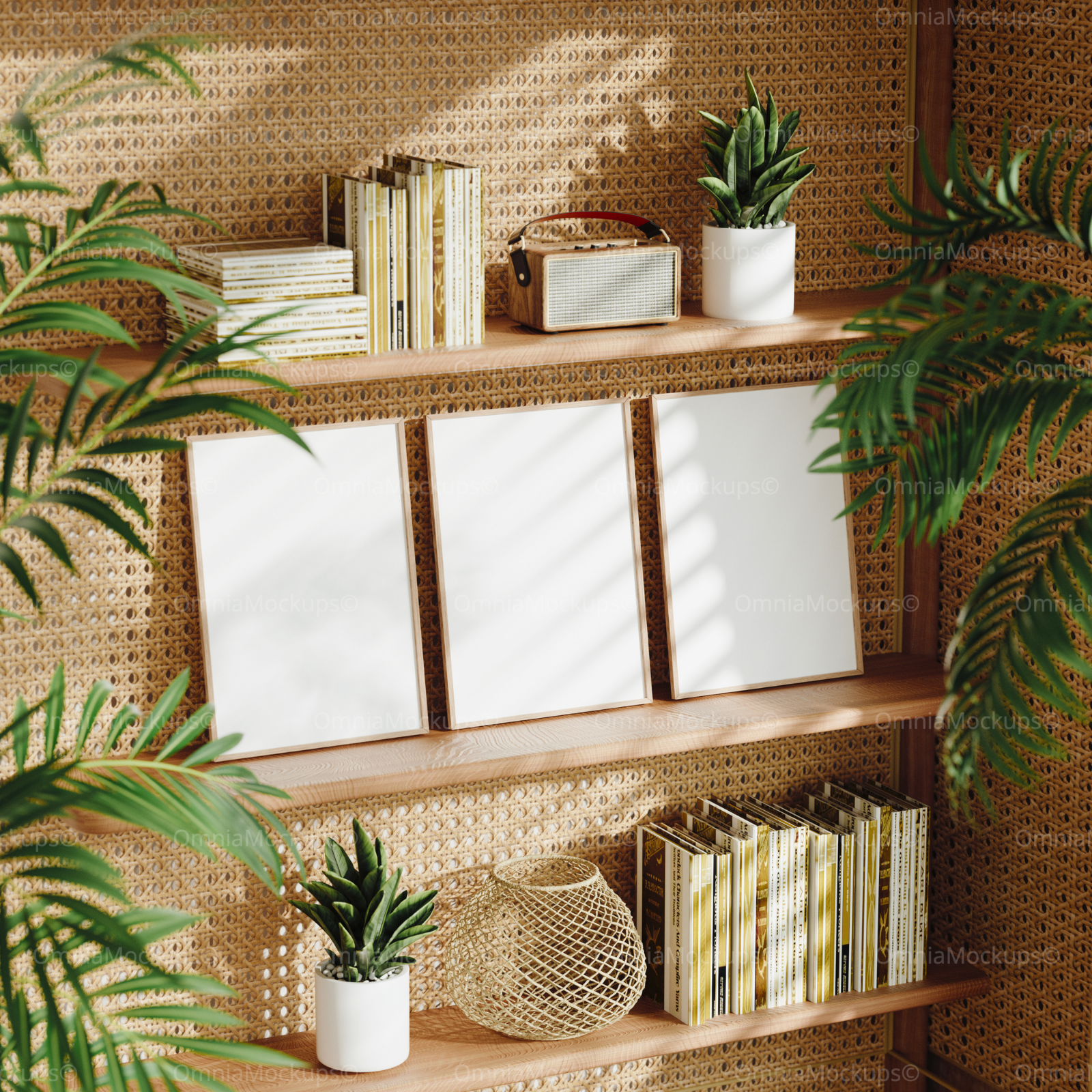 3 Vertical 5x7 Frames Mockup With Sunlight