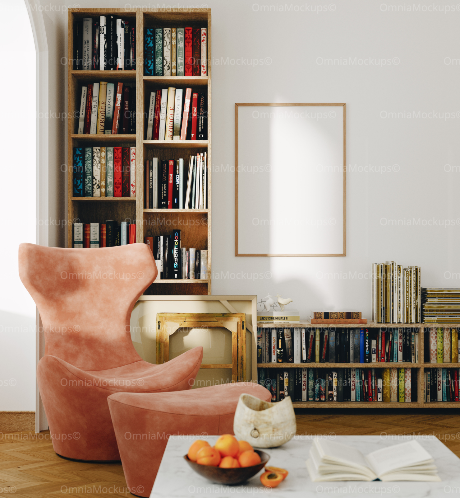 Vertical 5x7 Living Room Wall Frame Mockup With Sunlight