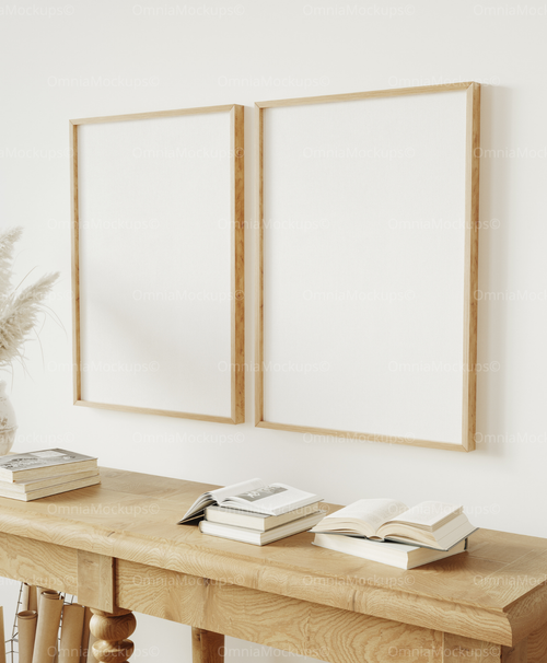 2 Vertical 5x7 Wall Frames Mockup With Reflection