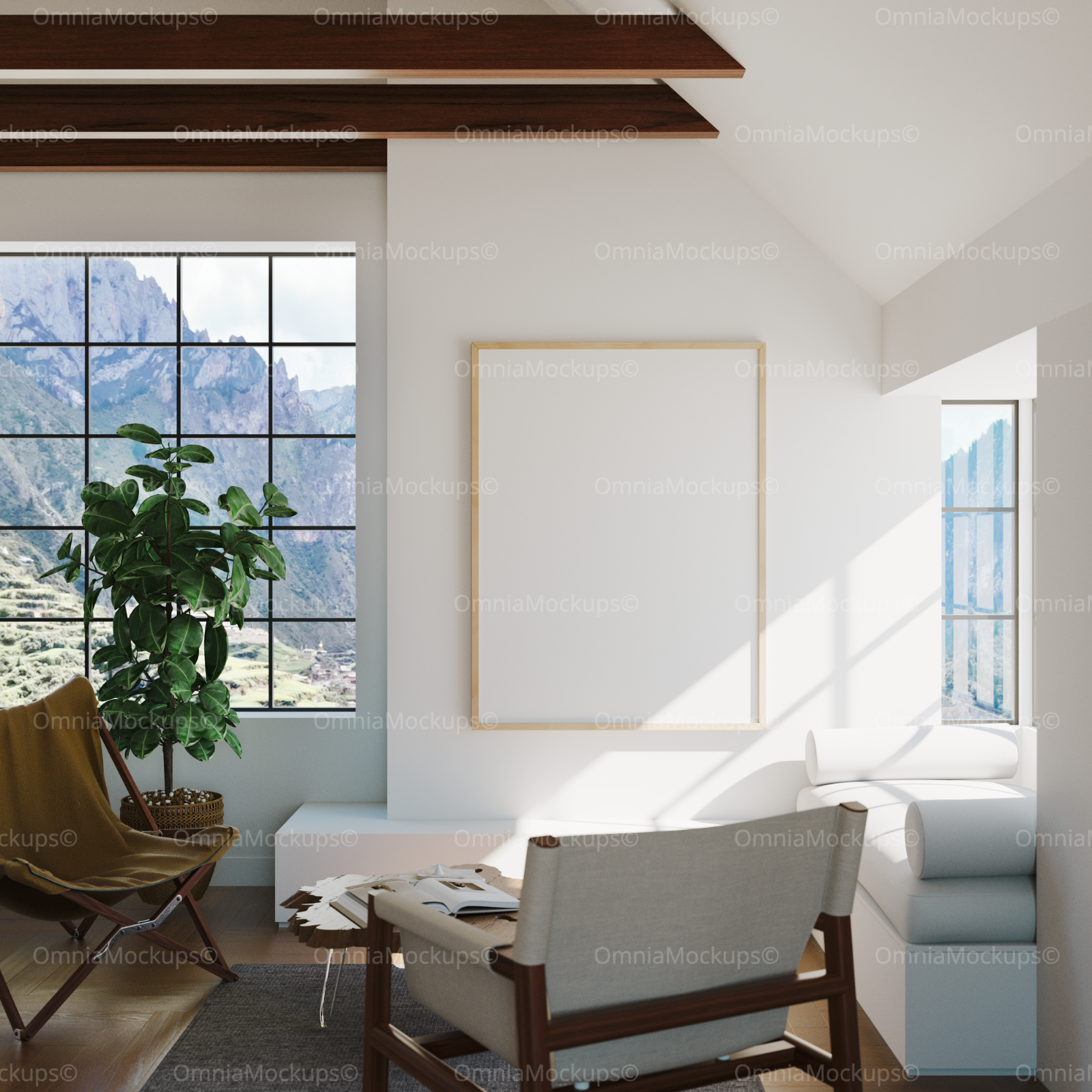 Vertical 3x4 Living Room Wall Frame Mockup With Sunlight