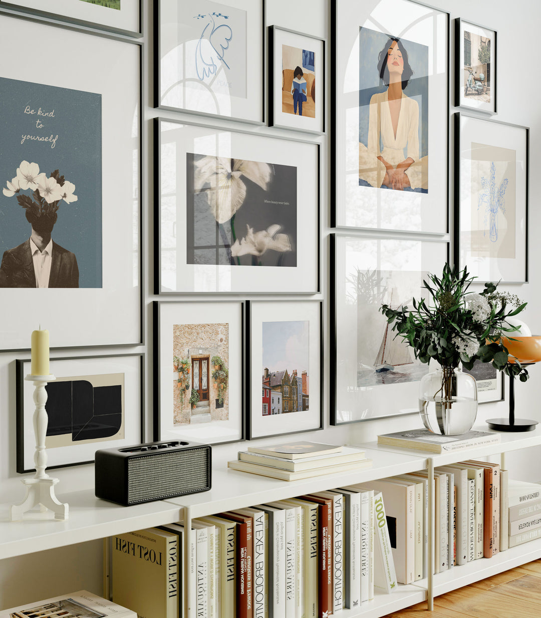 12 Wall Gallery 5x7 Frames Mockup With Reflection