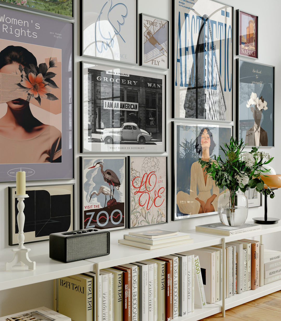 12 Wall Gallery 5x7 Frames Mockup With Reflection