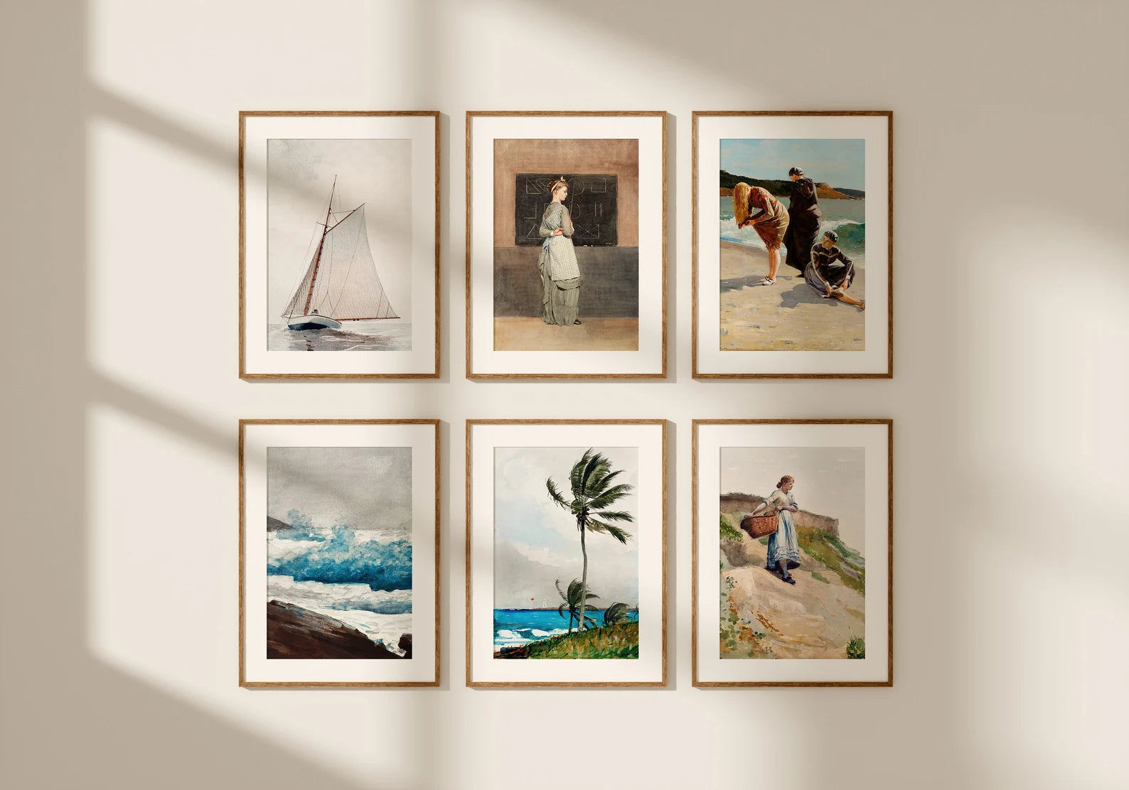 6 Vertical Wall Frames Mockup With Sunlight