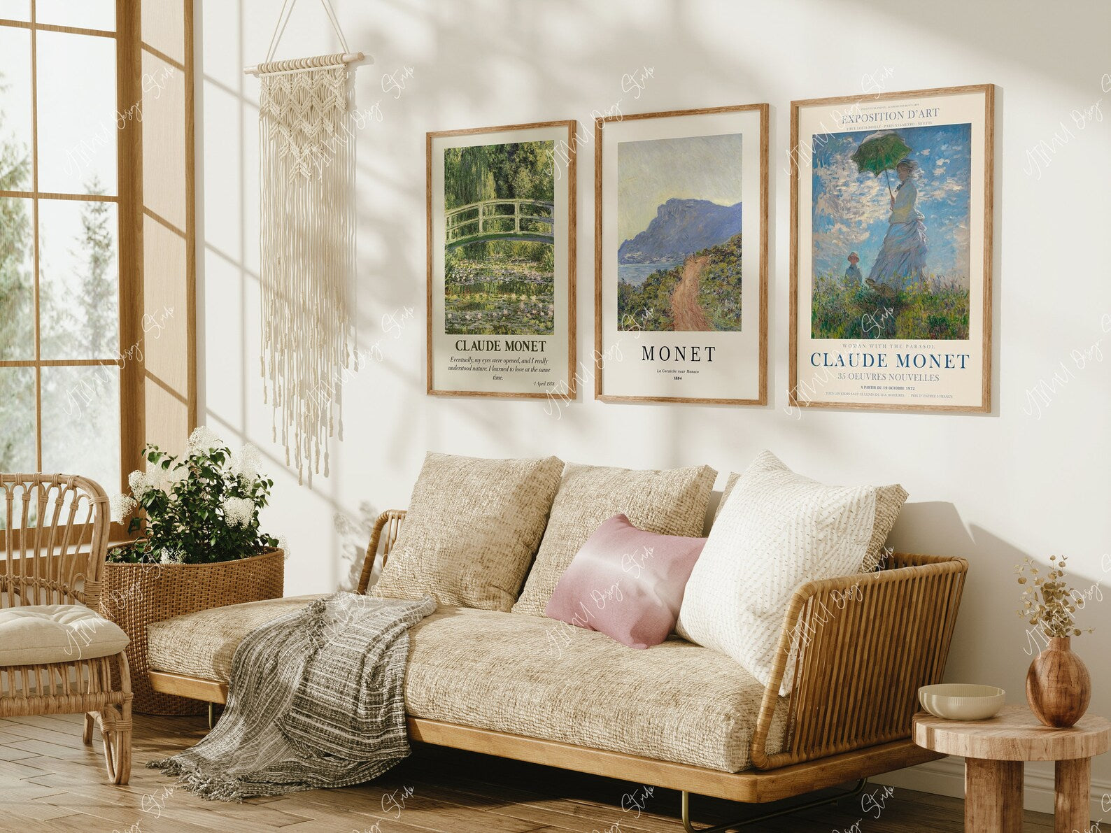 3 Vertical Living Room Frames Mockup With Sunlight