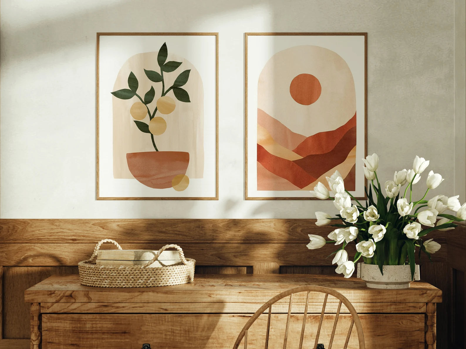 2 Vertical 5x7 Wall Frames Mockup With Sunlight