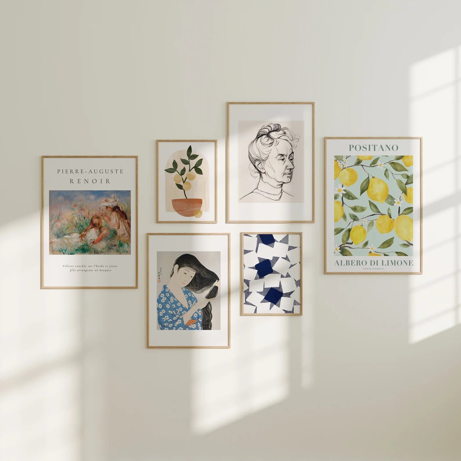 6 Vertical 5x7 Wall Gallery Frames Mockup With Sunlight