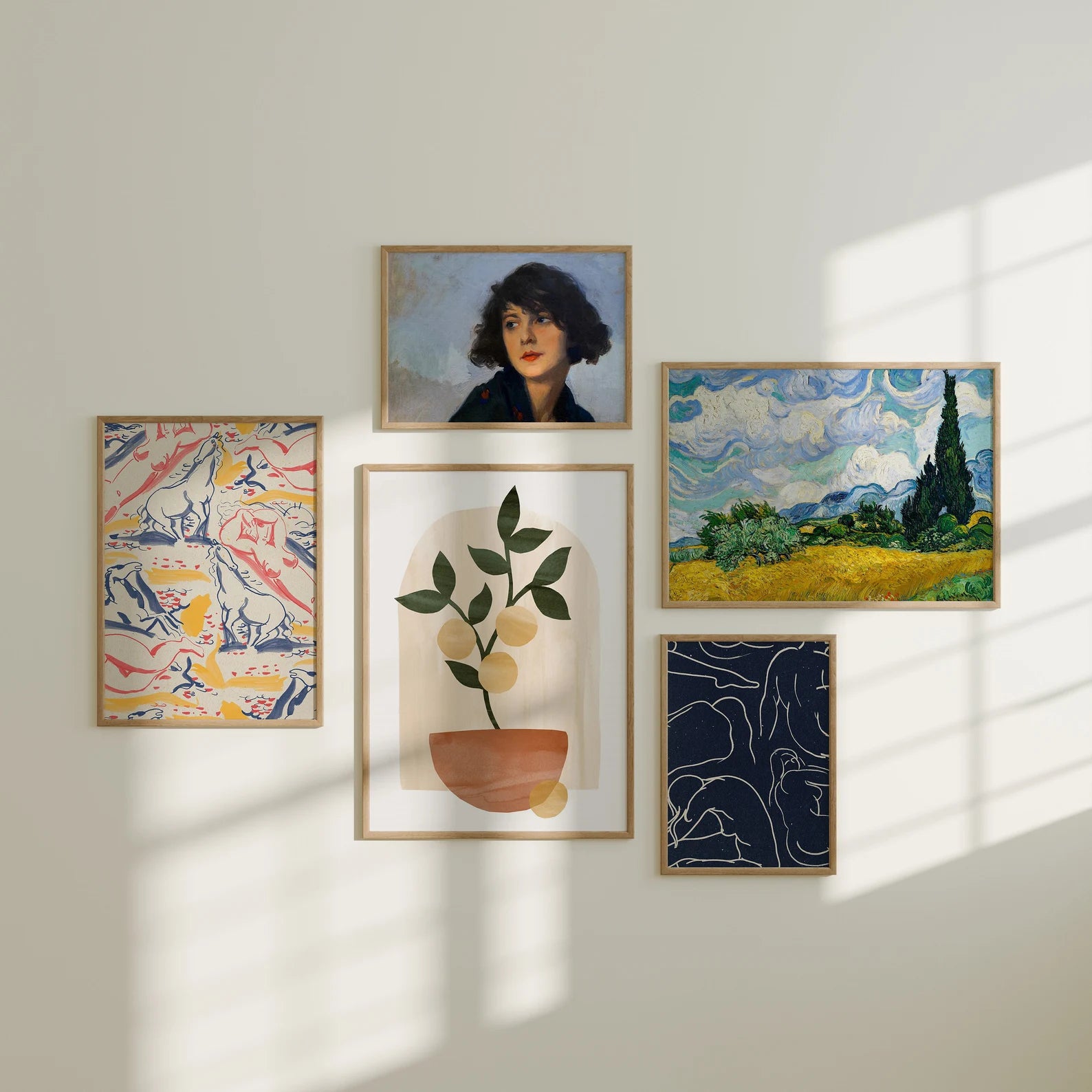 5 Vertical 5x7 Wall Gallery Frames Mockup With Sunlight