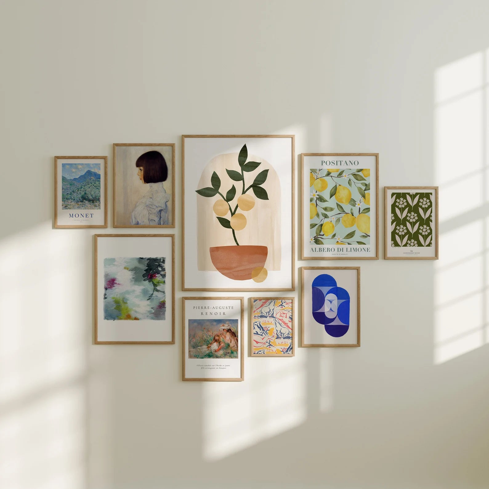 9 Vertical 5x7 Wall Gallery Frames Mockup With Sunlight