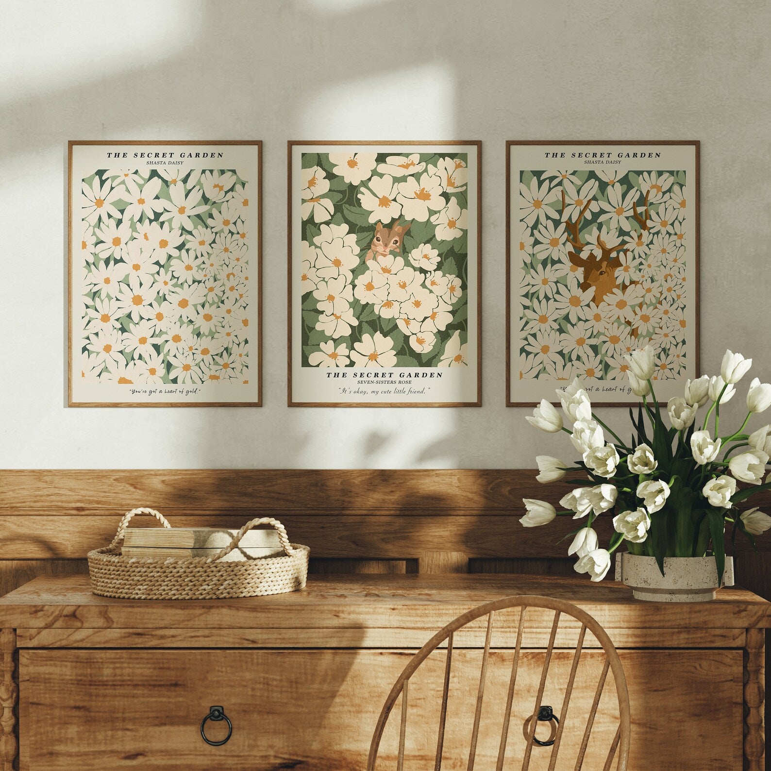 3 Vertical 5x7 Wall Frames Mockup With Sunlight