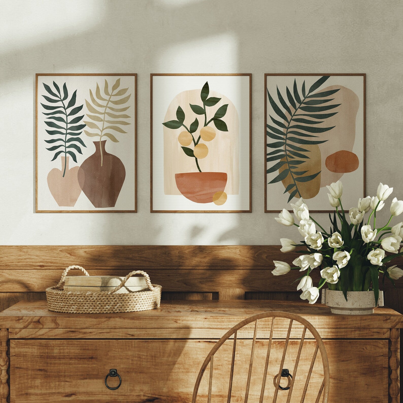 3 Vertical 5x7 Wall Frames Mockup With Sunlight