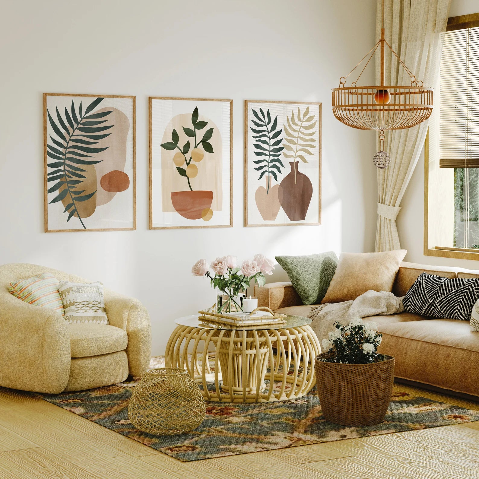 3 Vertical 5x7 Living Room Wall Frames Mockup