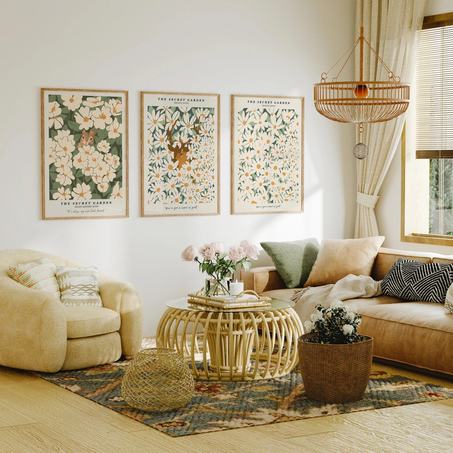 3 Vertical 5x7 Living Room Wall Frames Mockup