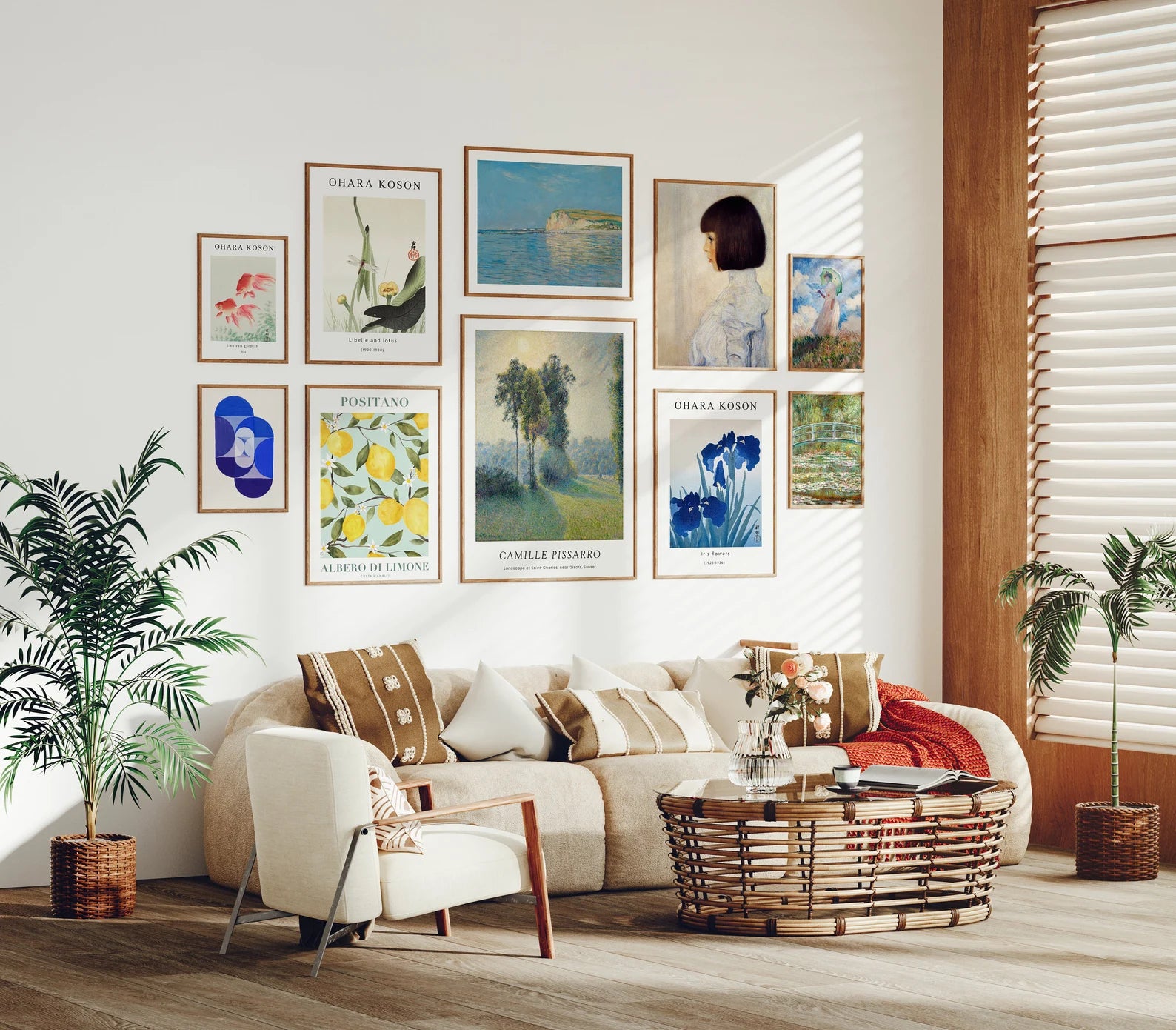 10 Living Room Wall Gallery 5x7 Frames Mockup With Sunlight