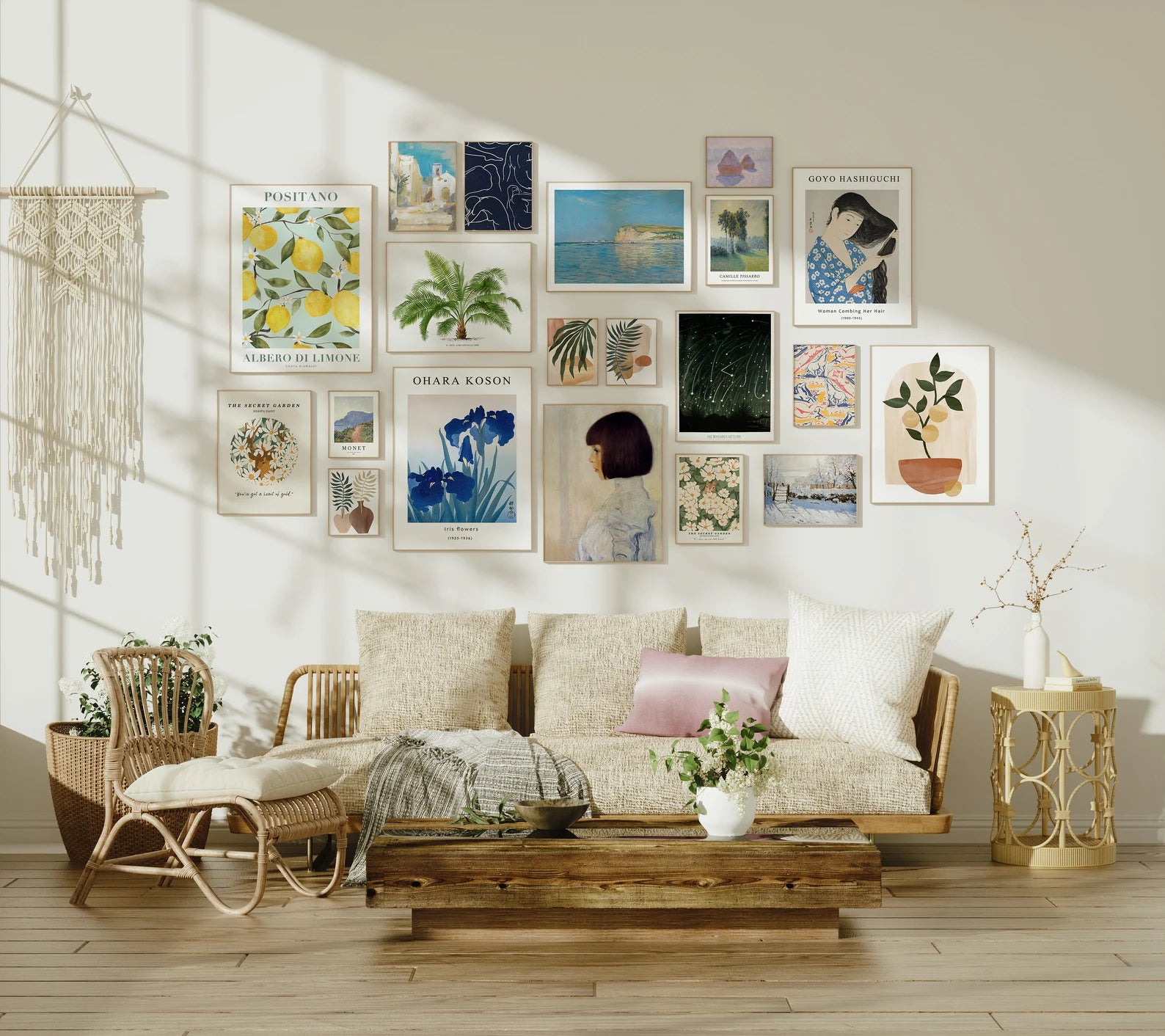 20 Living Room 3x4 Wall Gallery Frames Mockup With Sunlight