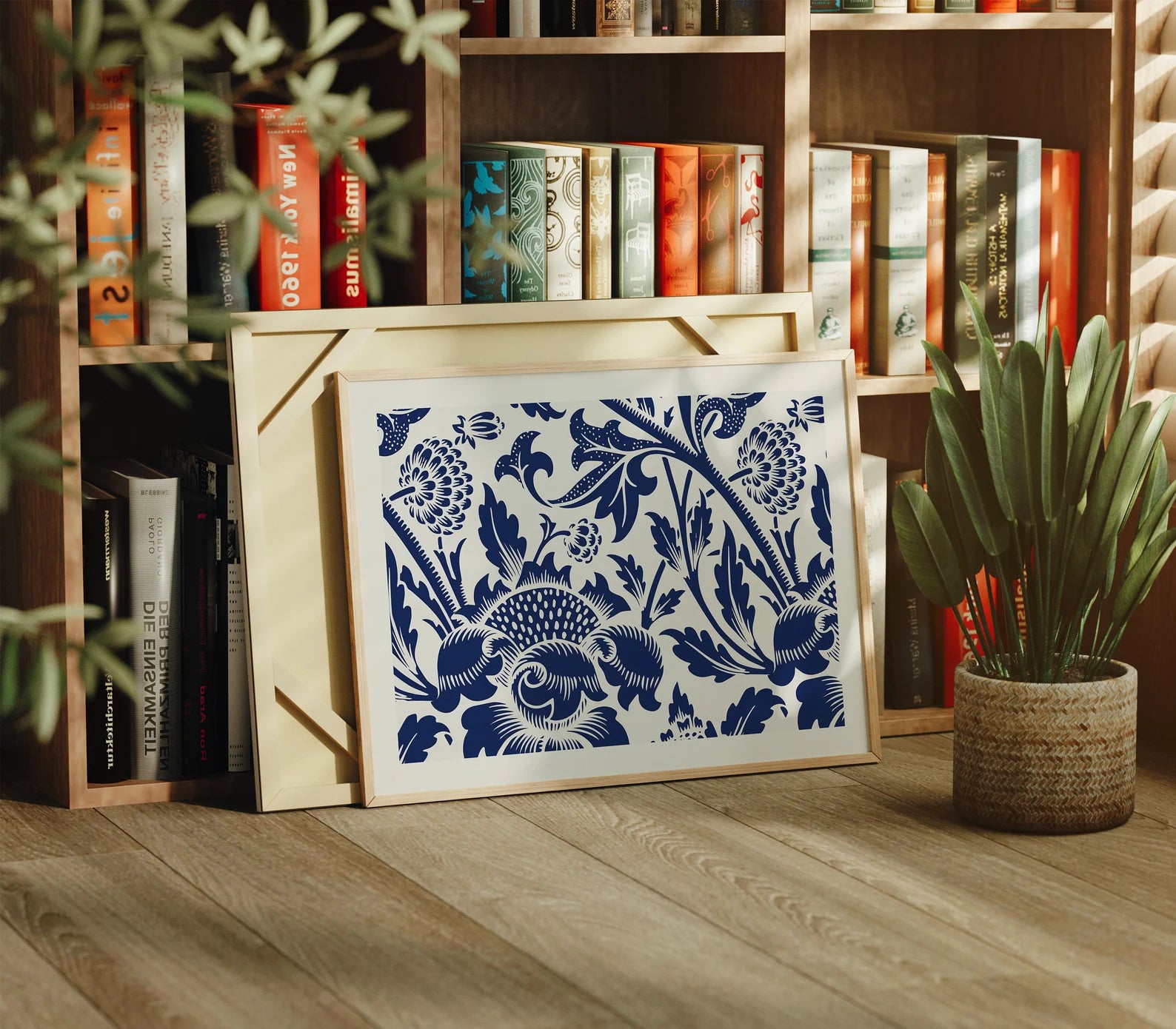 Horizontal 4x3 Library Frame Mockup With Sunlight