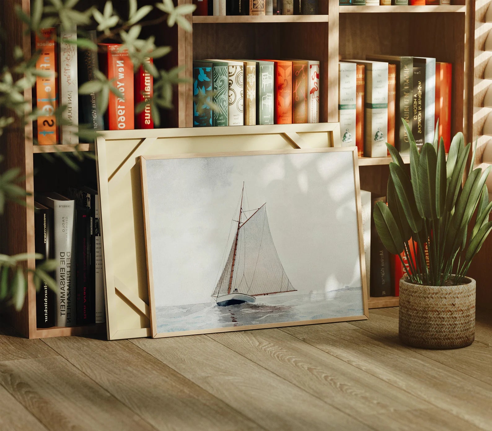 Horizontal 4x3 Library Frame Mockup With Sunlight