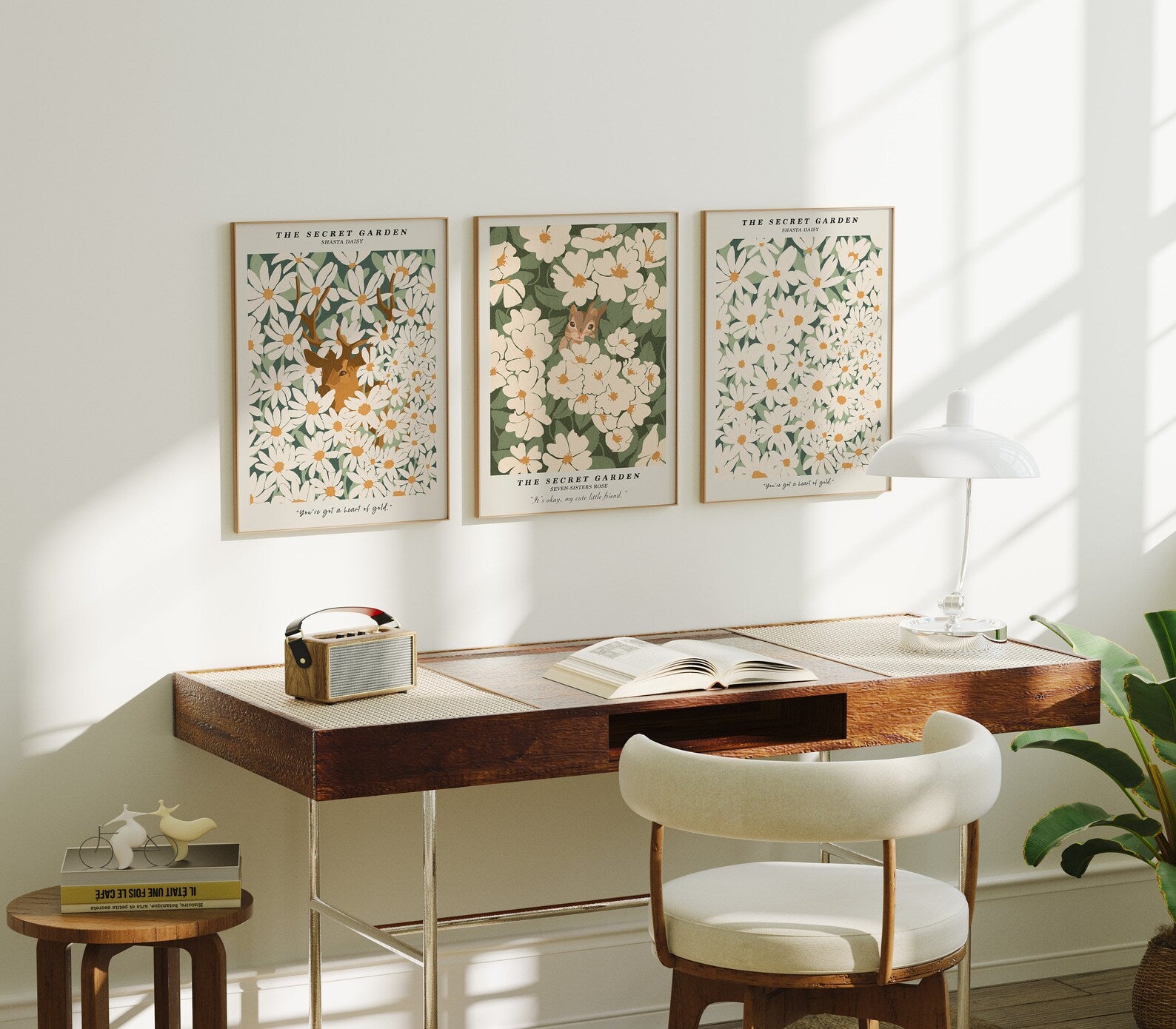 3 Vertical 3x4 Desk Room Frames Mockup With Sunlight