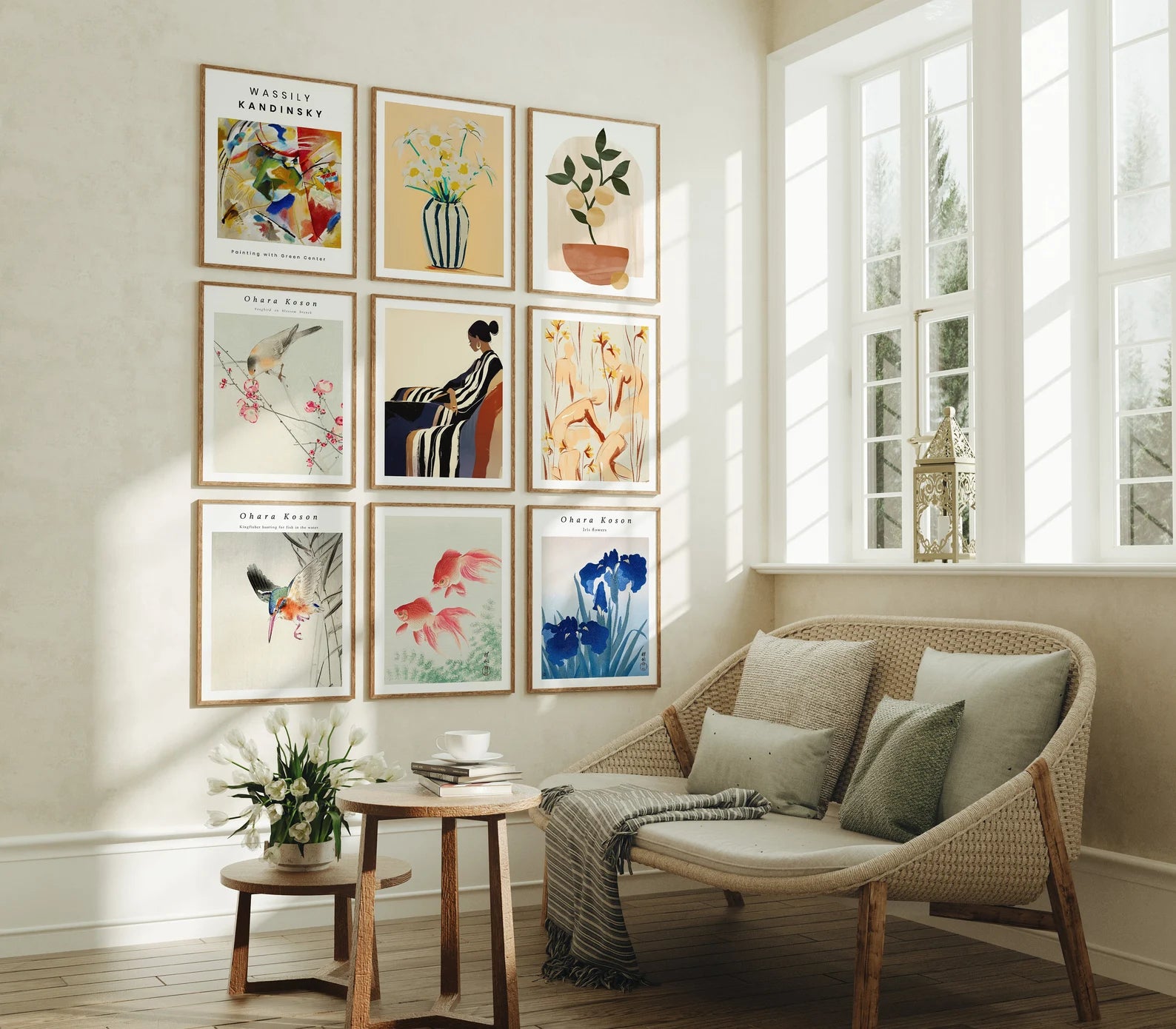 9 Vertical 8x10 Living Room Wall Frames Mockup With Sunlight