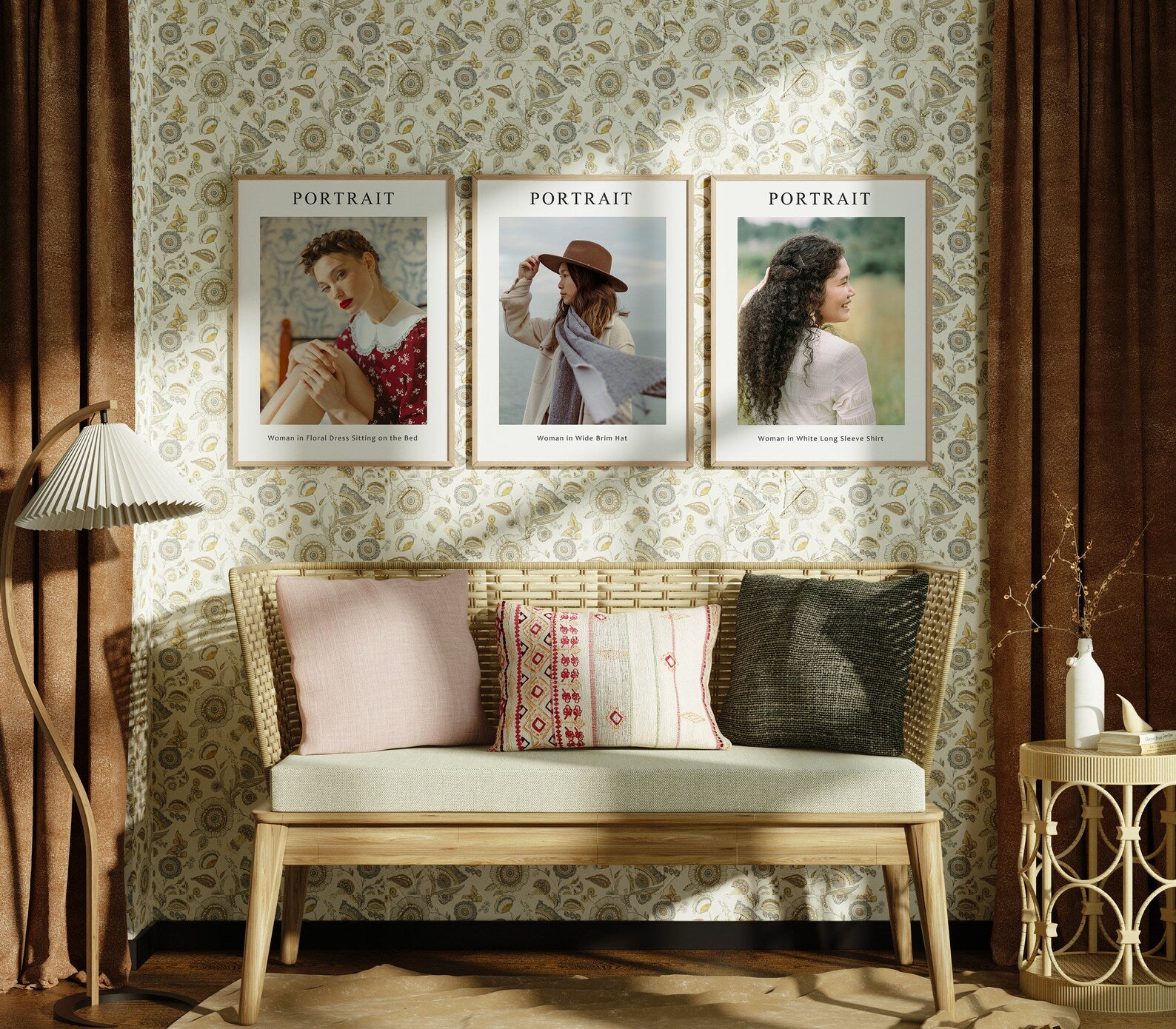 3 Vertical 3x4 Wall Frames Mockup With Sunlight