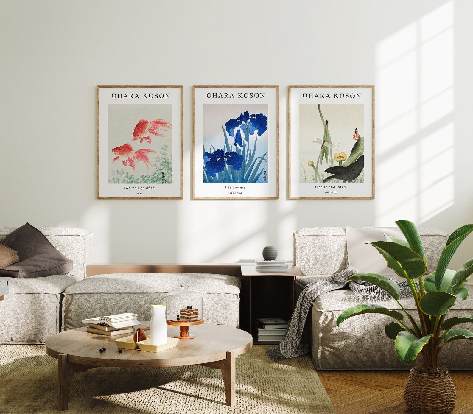 3 Vertical 3x4 Living Room Wall Frames Mockup With Sunlight