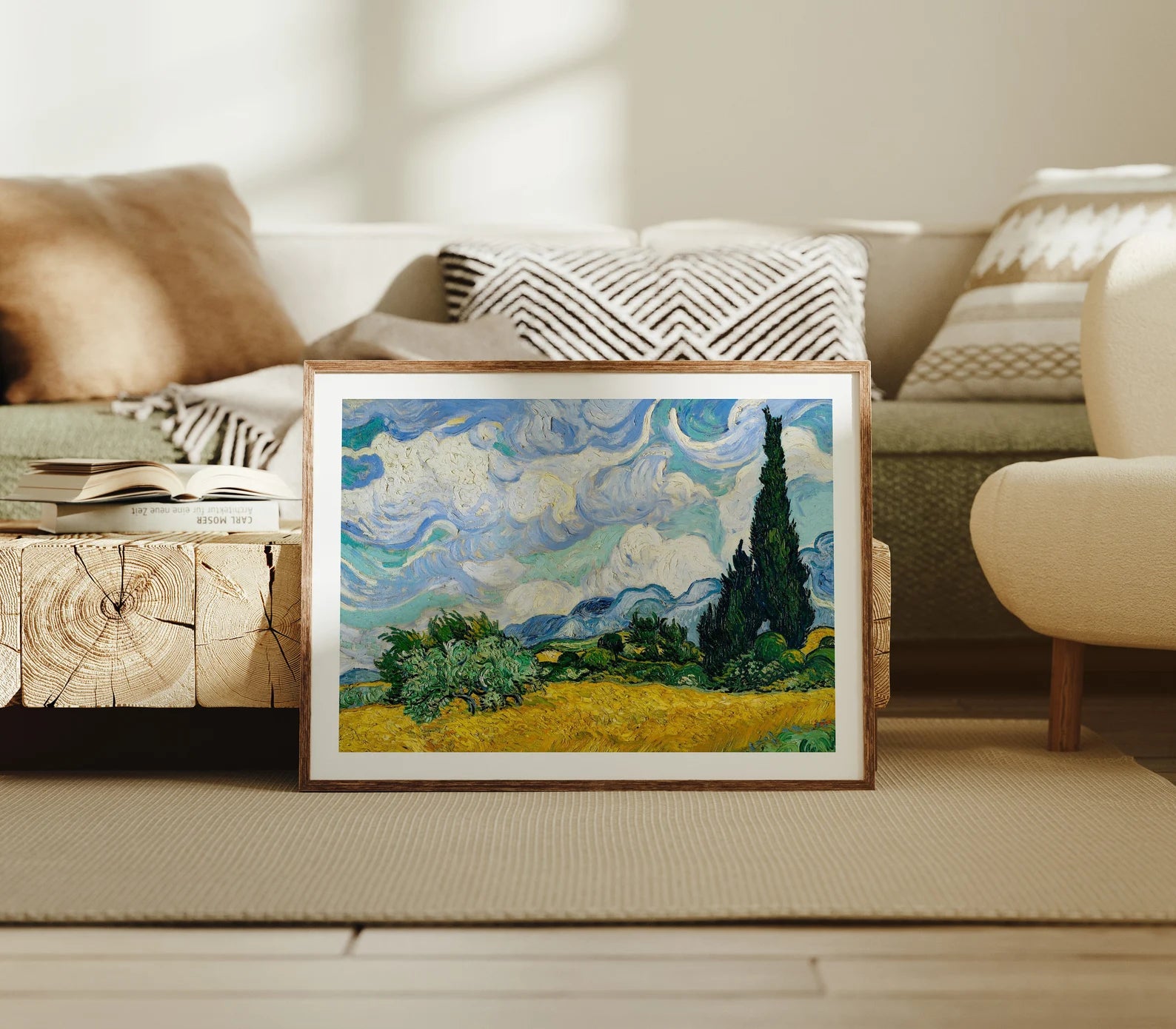 Horizontal 4x3 Living Room Frame Mockup With Sunlight