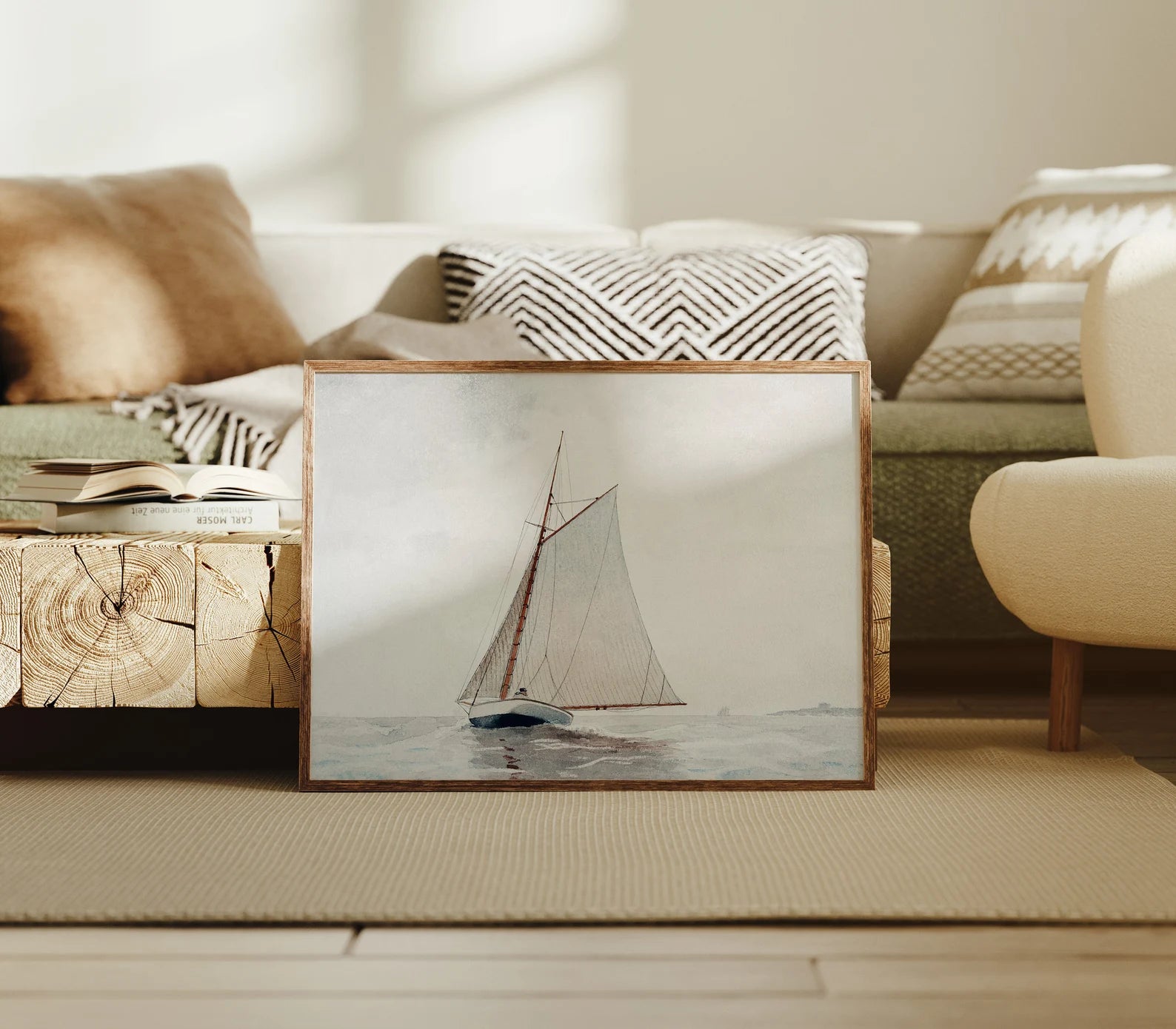 Horizontal 4x3 Living Room Frame Mockup With Sunlight