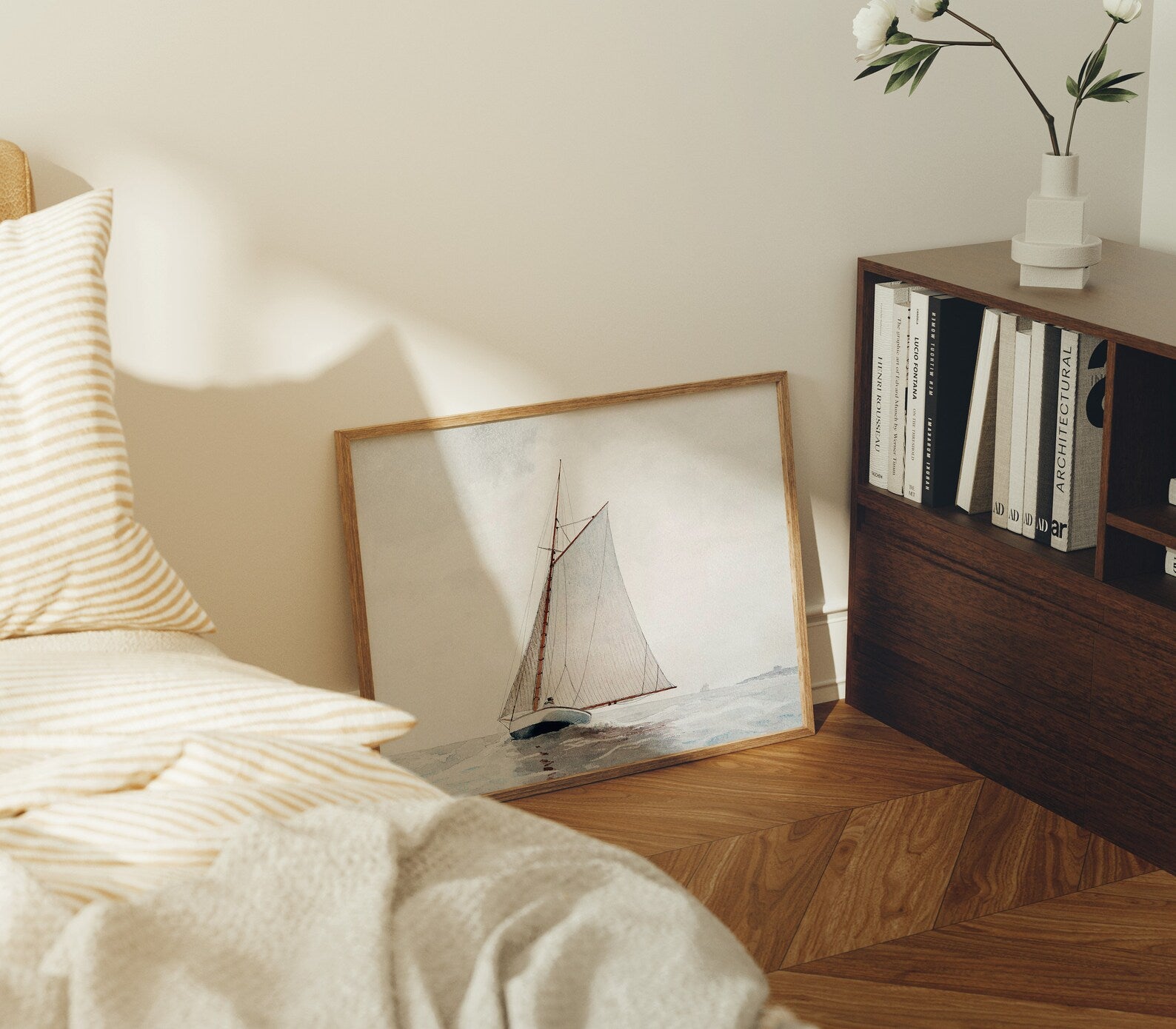 Horizontal 4x3 Bedroom Frame Mockup With Sunlight