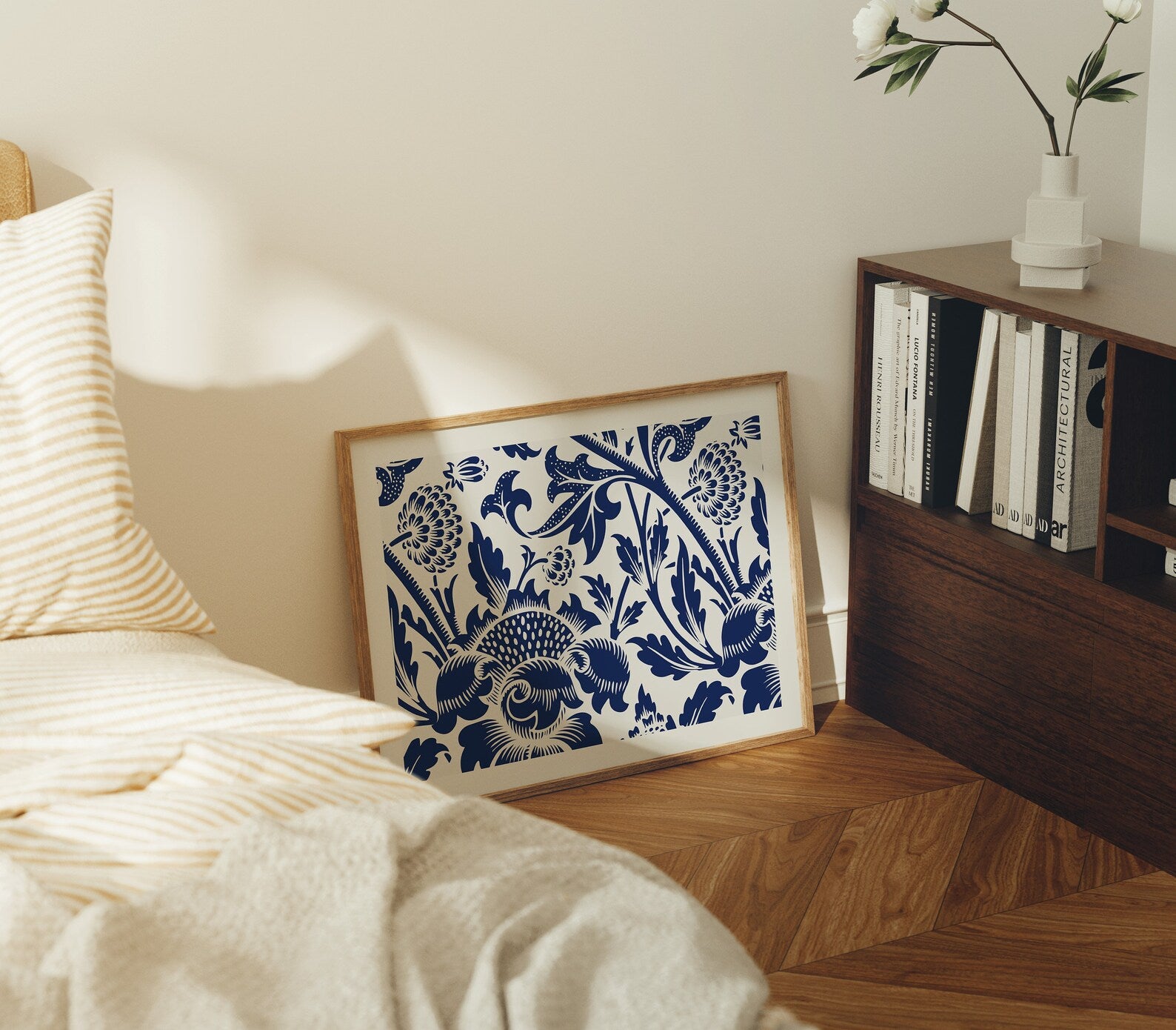 Horizontal 4x3 Bedroom Frame Mockup With Sunlight