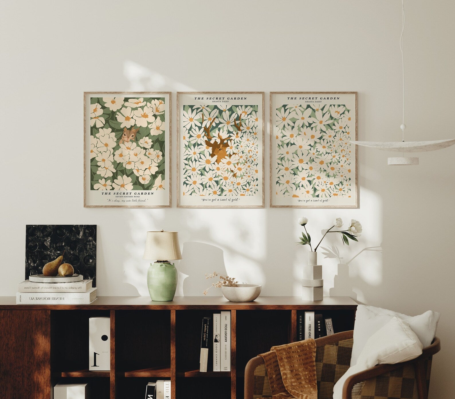 3 Vertical 3x4 Wall Frames Mockup With Sunlight