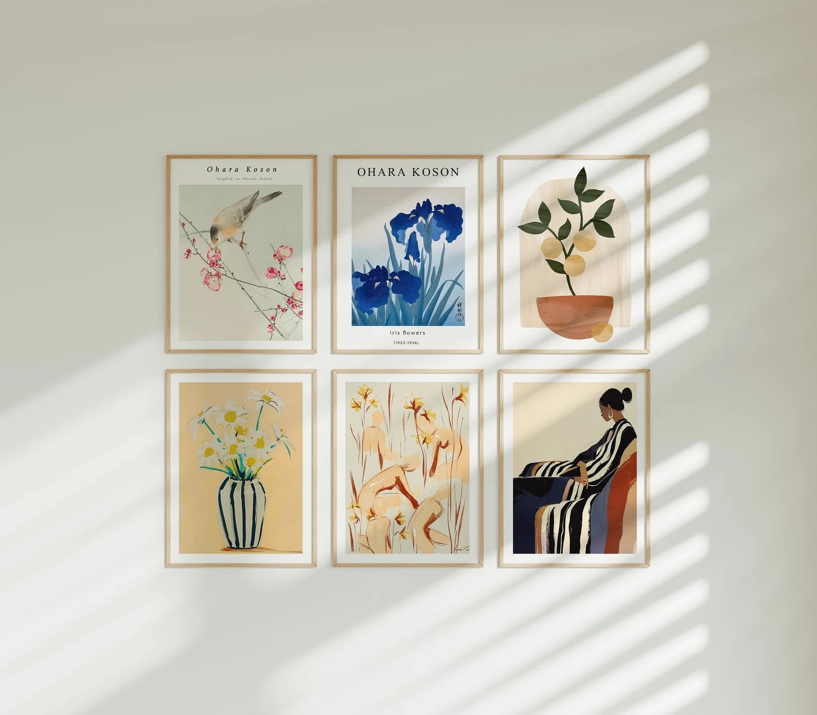 6 Vertical 3x4 Wall Frames Mockup With Sunlight