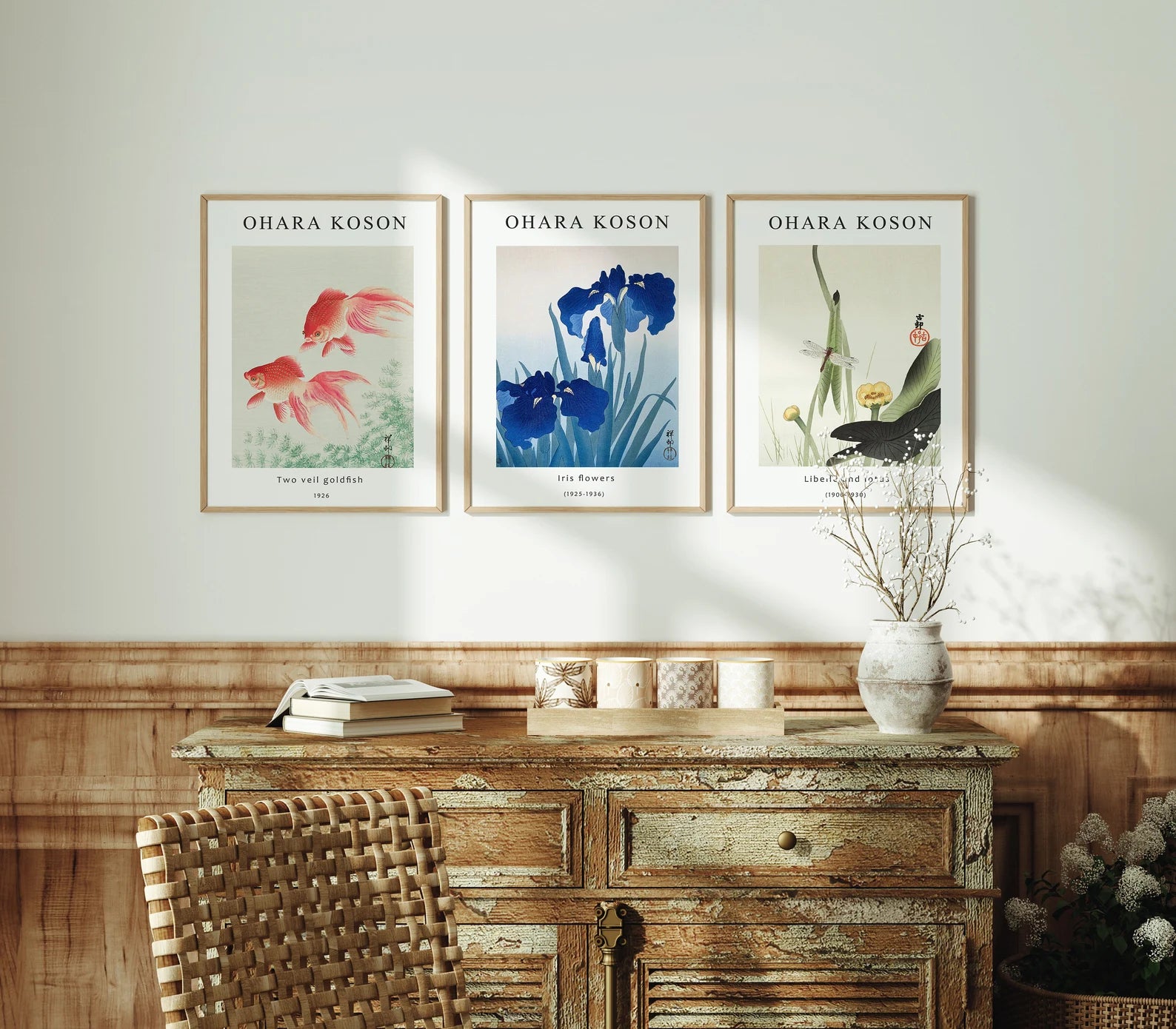 3 Vertical 3x4 Wall Frames Mockup With Sunlight