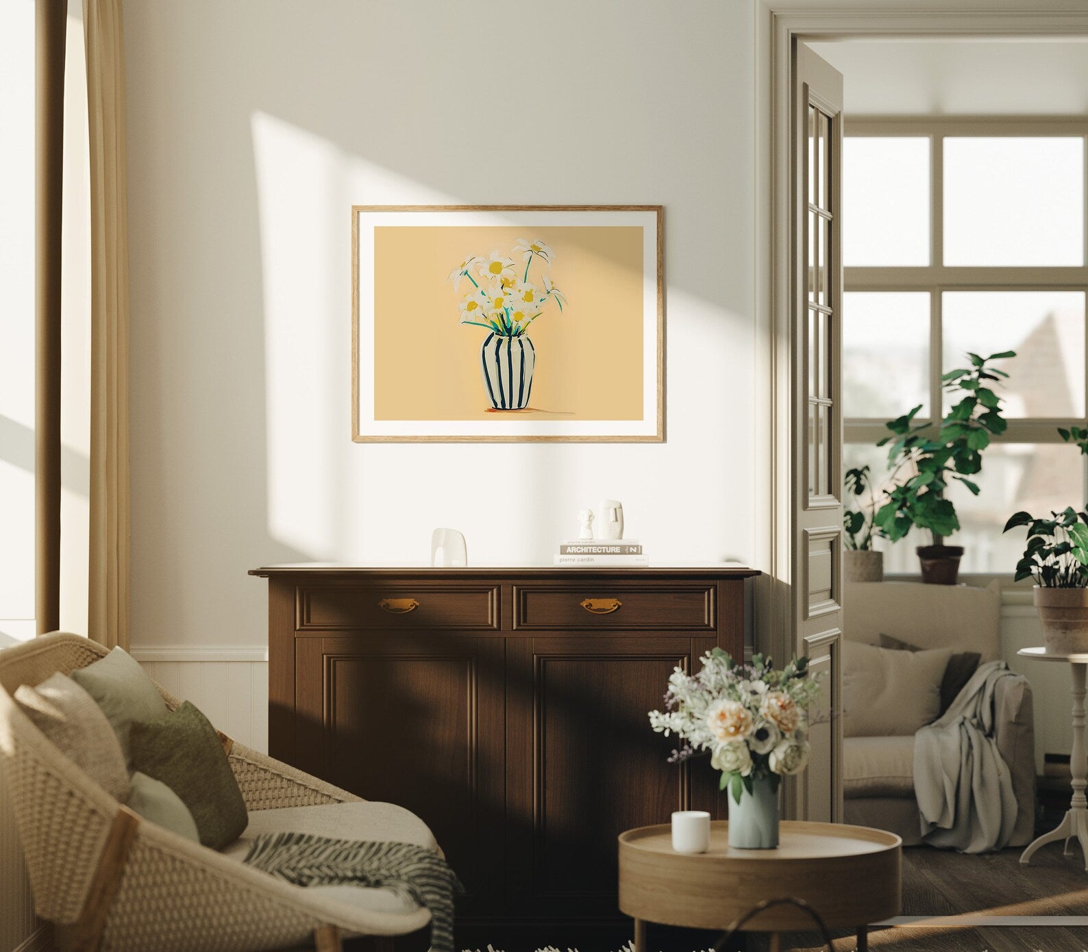 Horizontal 4x3 Living Room Wall Frame Mockup With Sunlight