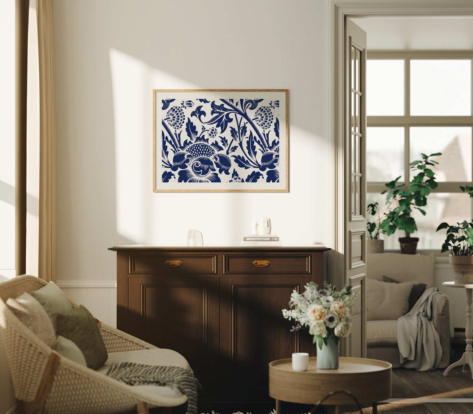 Horizontal 4x3 Living Room Wall Frame Mockup With Sunlight