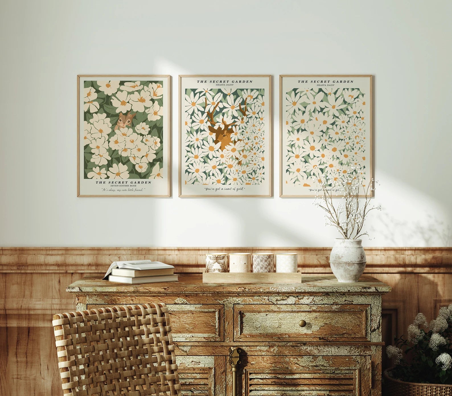 3 Vertical 3x4 Wall Frames Mockup With Sunlight