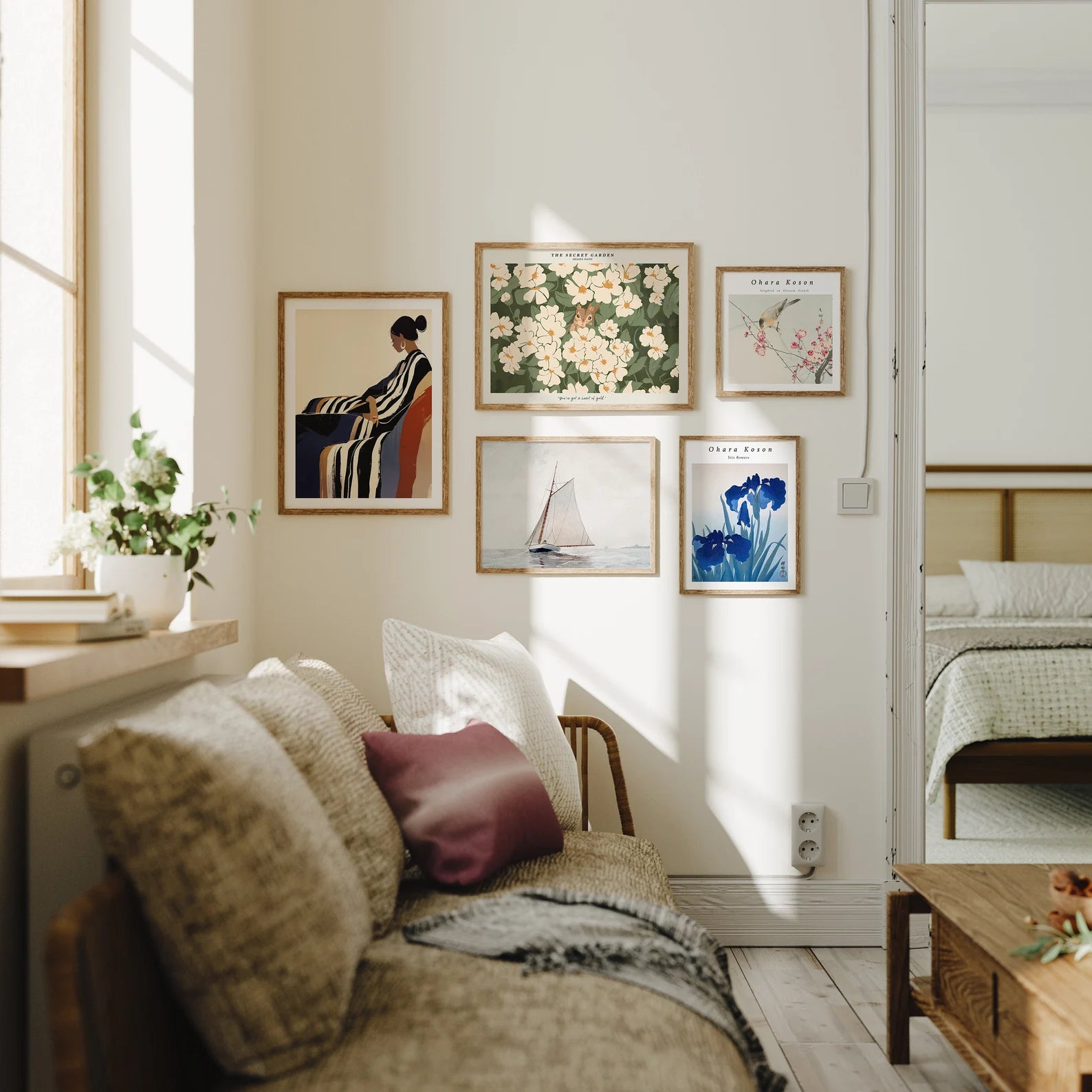 5 Wall Gallery 3x4 Frames Mockup With Sunlight