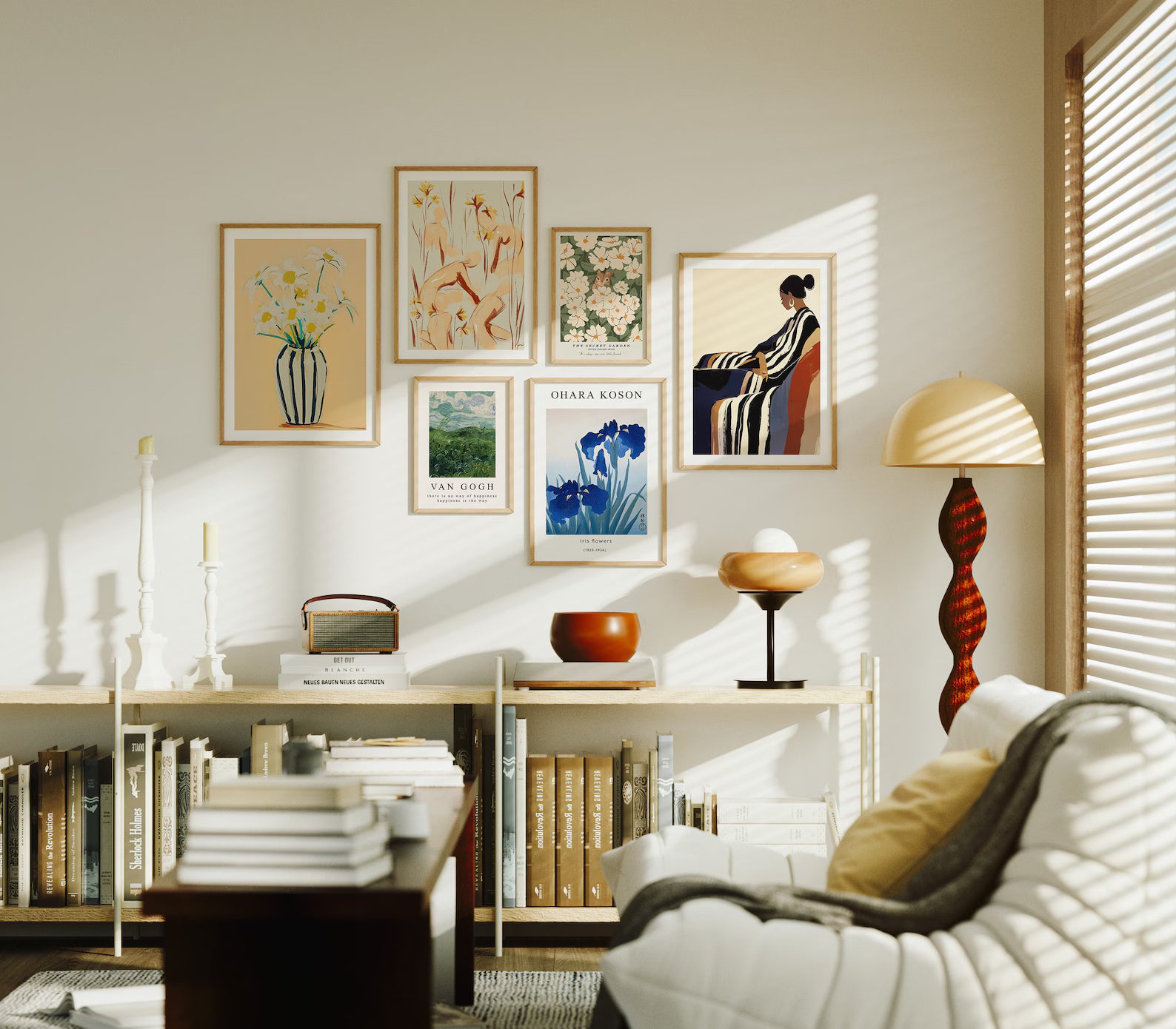 6 Vertical 5x7 Living Room Wall Gallery Frames Mockup With Sunlight