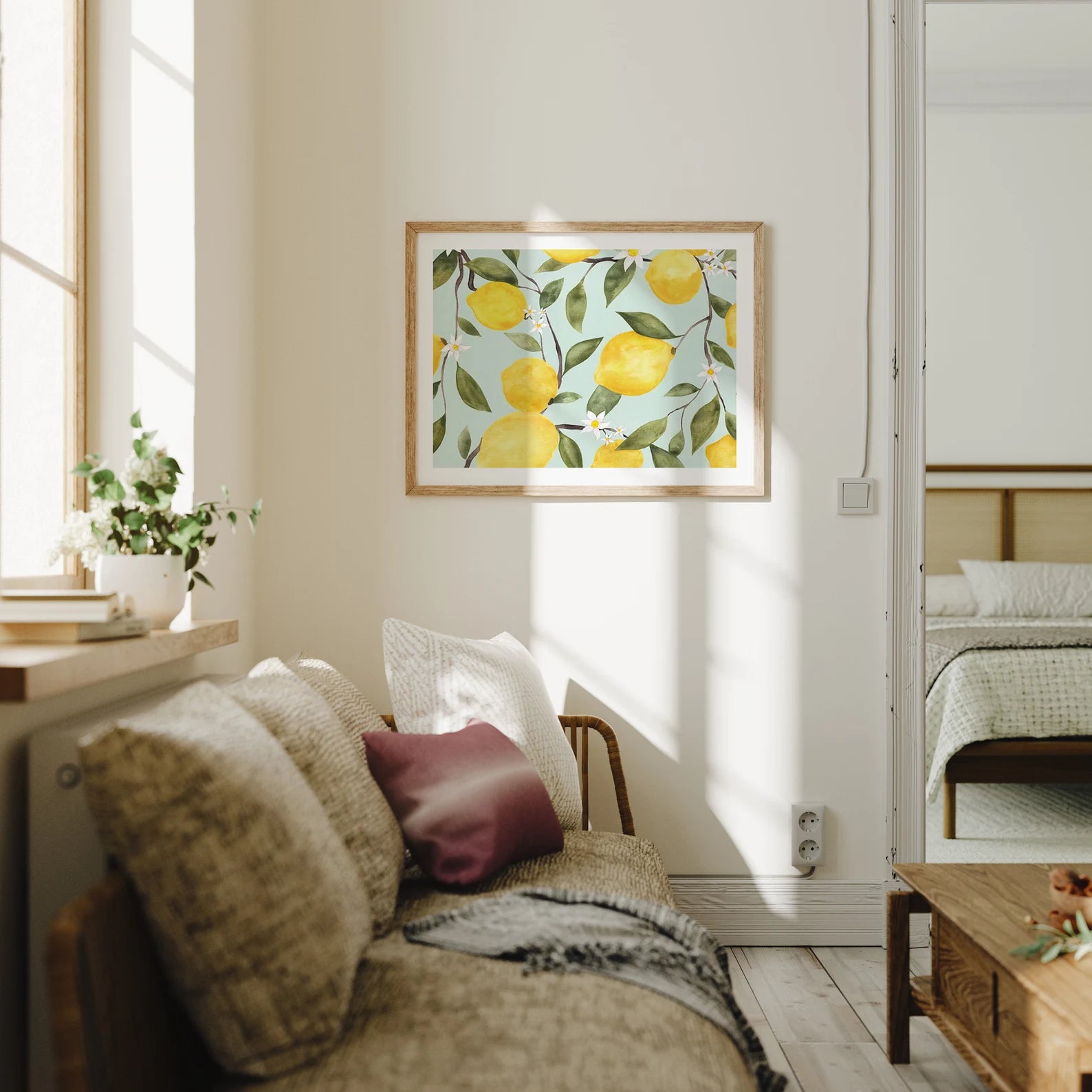 Horizontal 4x3 Wall Frame Mockup With Sunlight