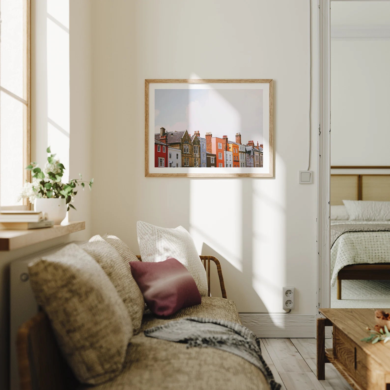 Horizontal 4x3 Wall Frame Mockup With Sunlight