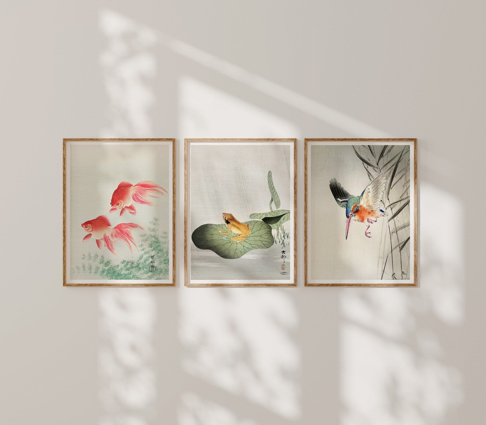 3 Vertical 3x4 Wall Frames Mockup With Sunlight