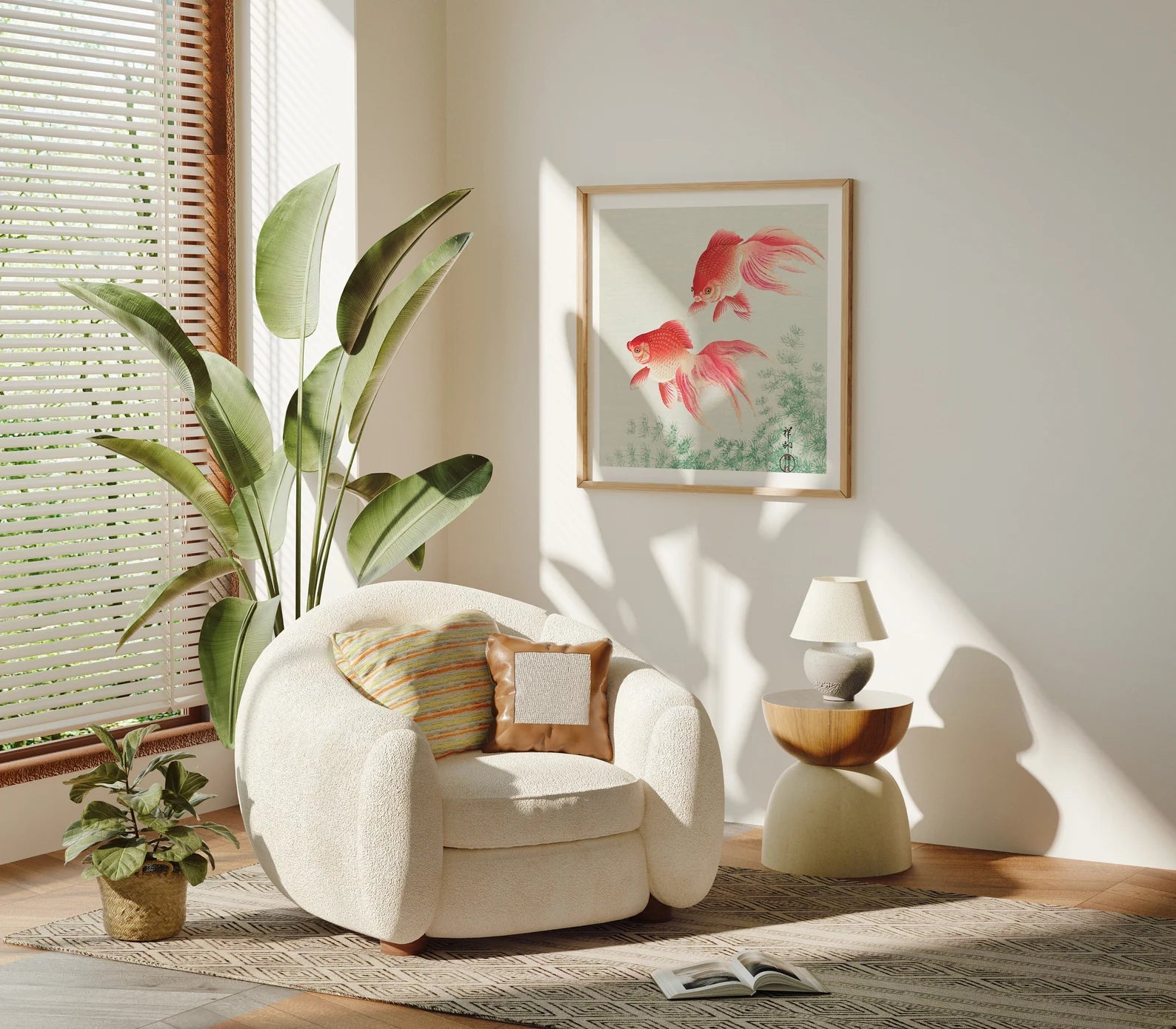 Square Living Room Wall Frame Mockup With Sunlight