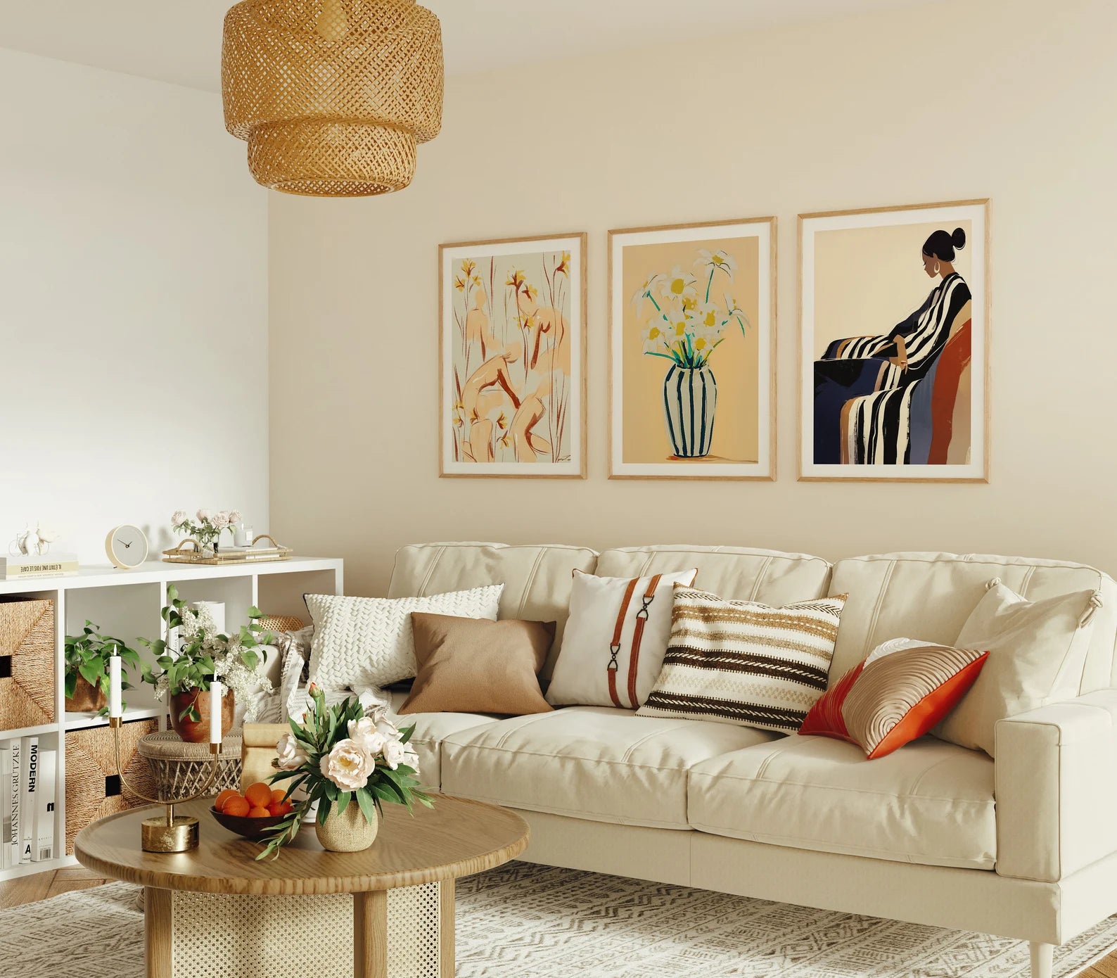 3 Vertical 3x4 Living Room Wall Frames Mockup