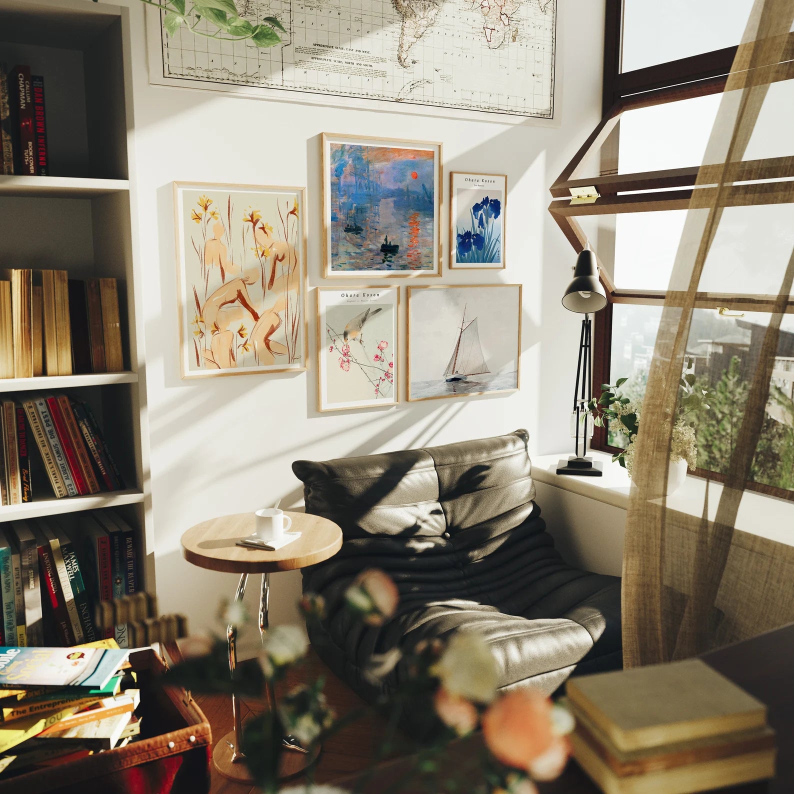 5 Wall Frames Mockup With Sunlight