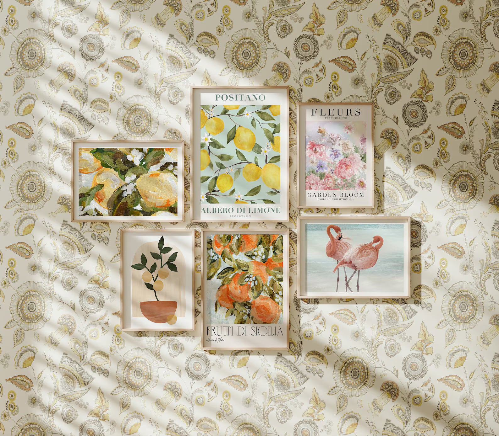 6 Wall Gallery 5x7 Frames Mockup With Sunlight