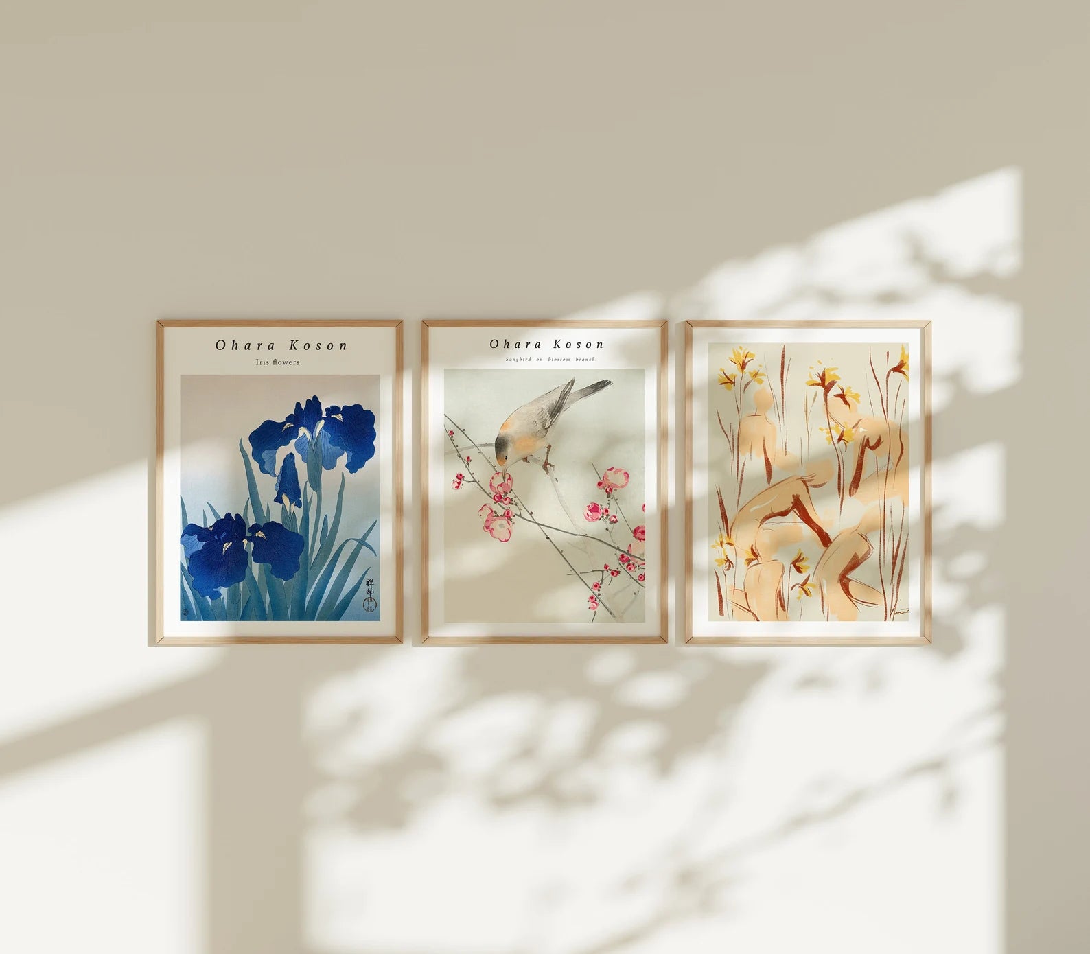 3 Vertical 3x4 Wall Frames Mockup With Sunlight