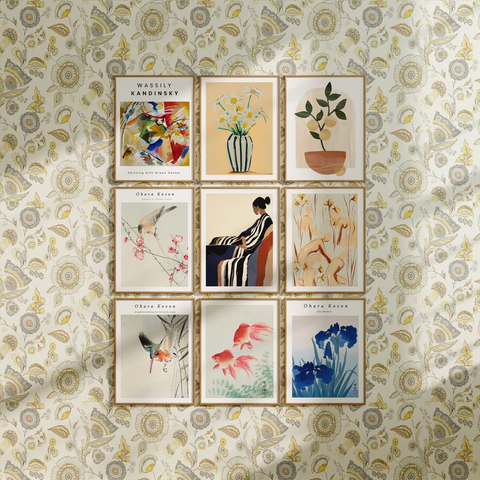 9 Vertical 3x4 Wall Gallery Frames Mockup With Sunlight