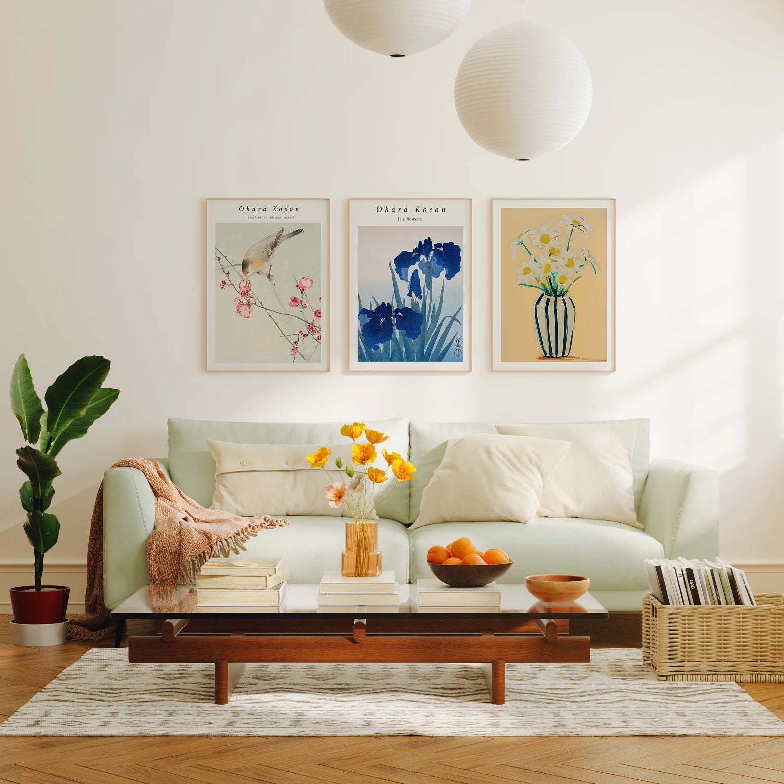 3 Vertical 5x7 Living Room Wall Frames Mockup